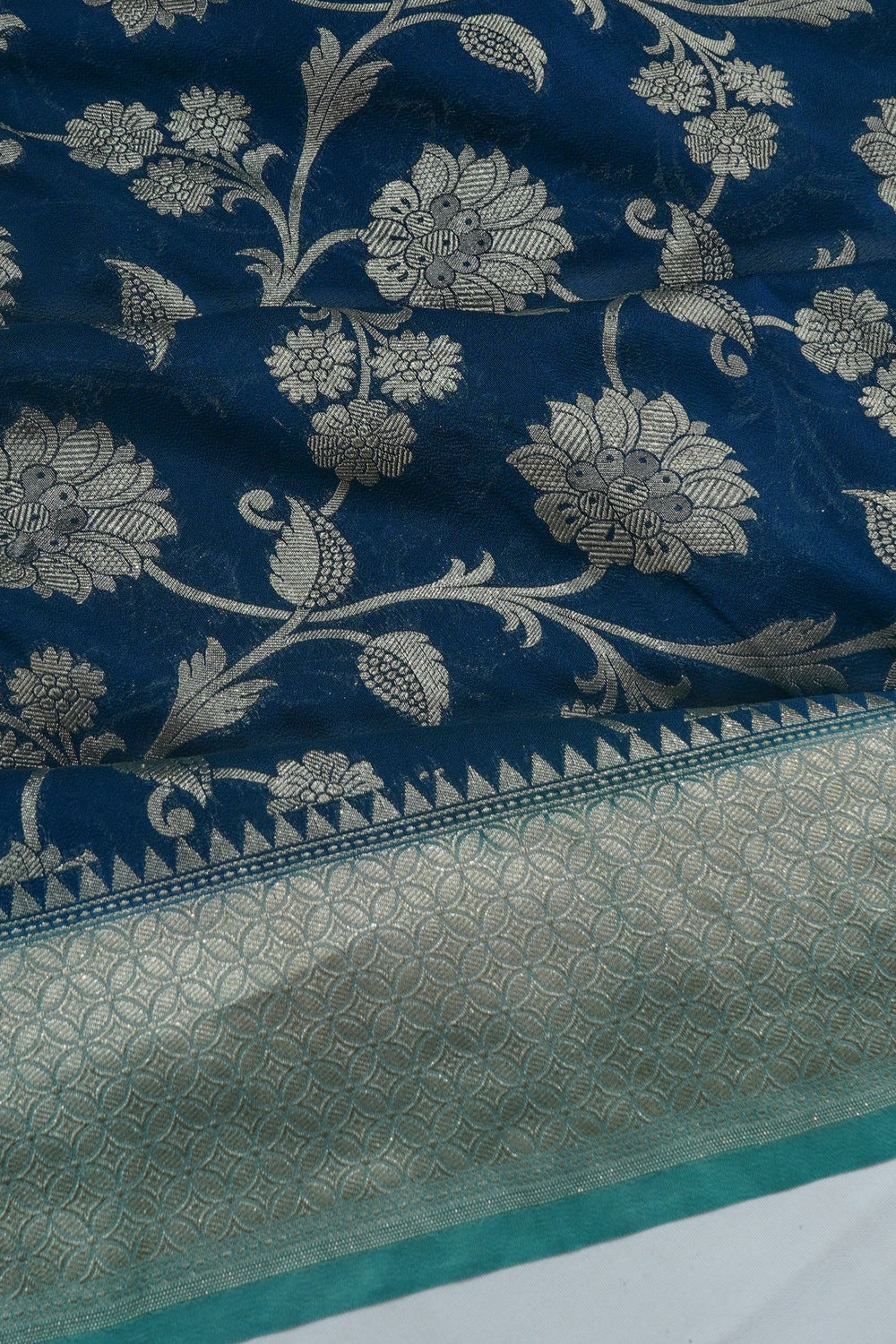 Banarasi Georgette Jaal Teal Blue Saree