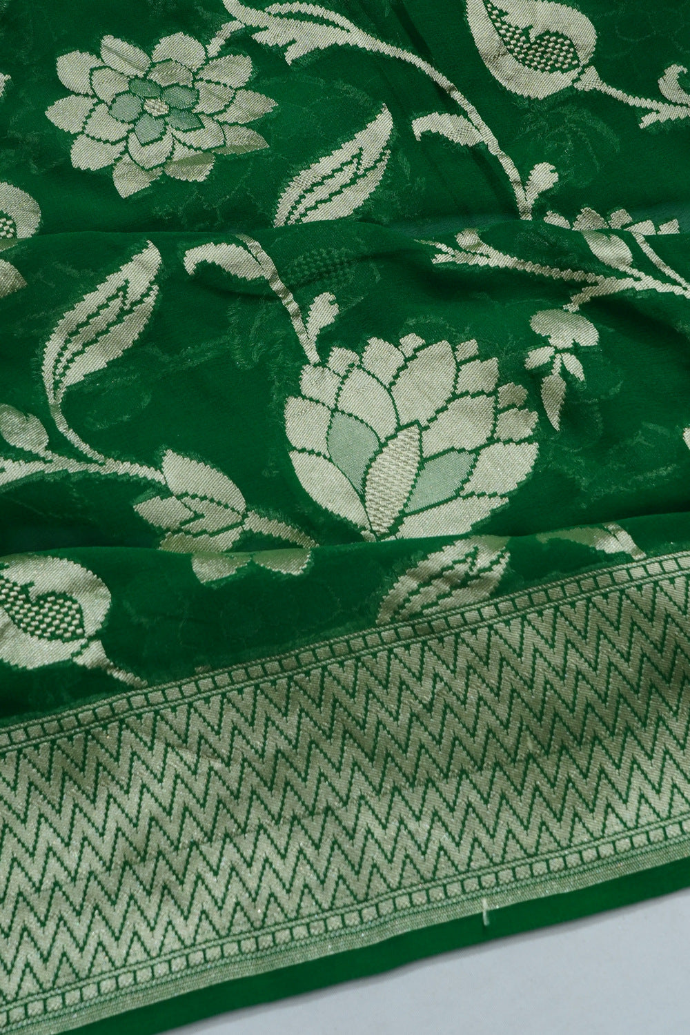 Banarasi Georgette Jaal Dark Green Saree