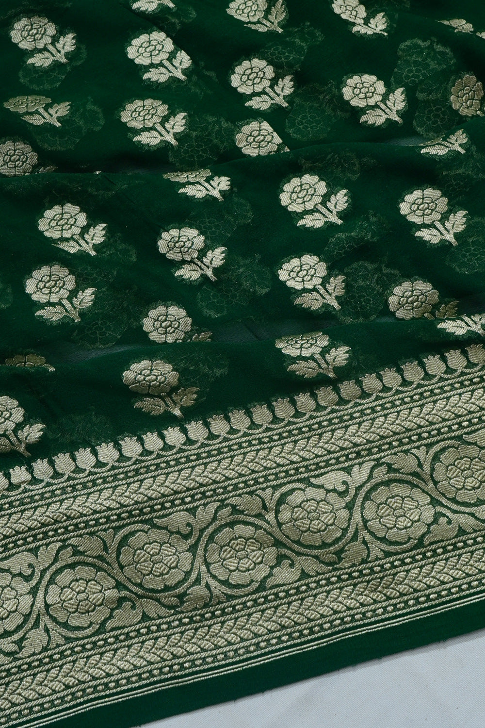 Banarasi Georgette Butta Dark Green Saree