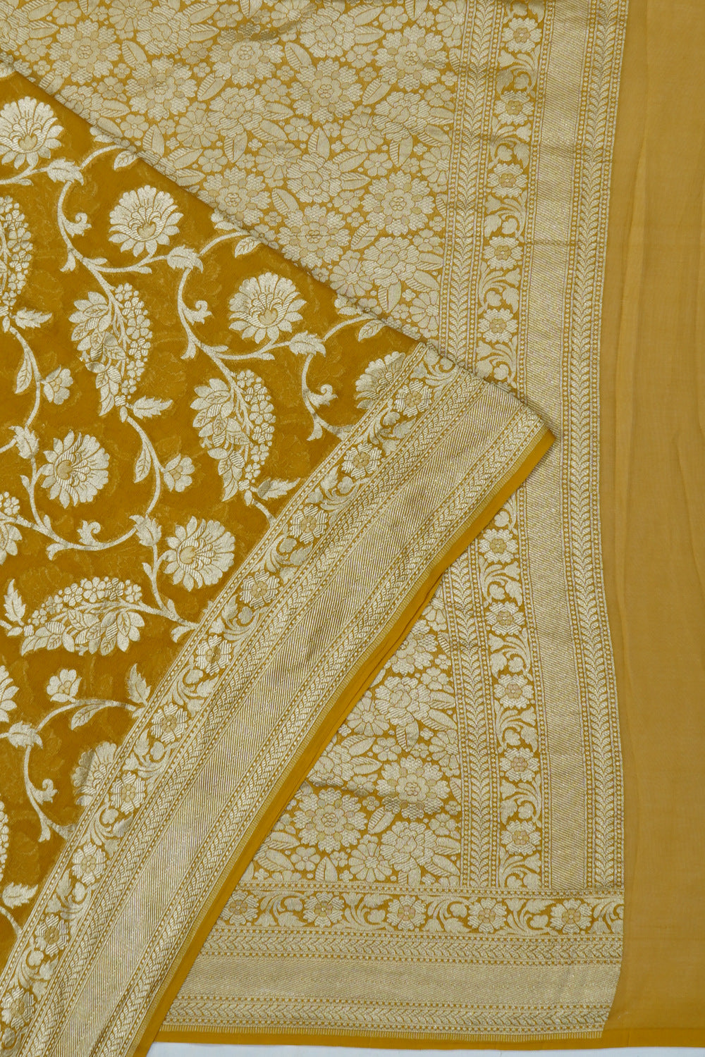 Banarasi Georgette Jaal Mustard Yellow Saree