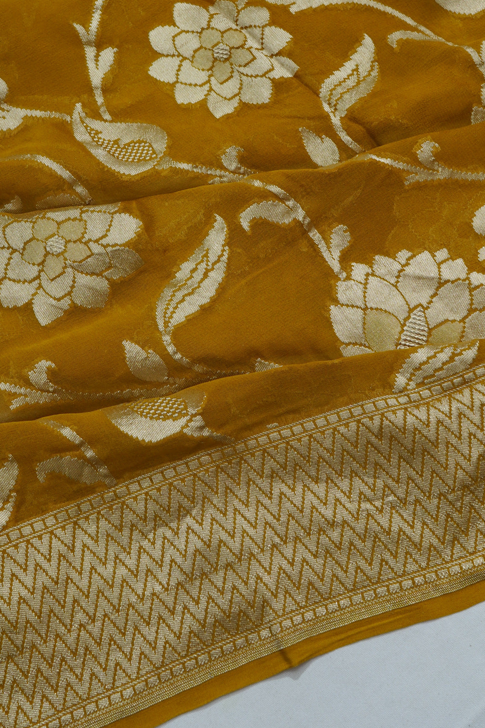 Banarasi Georgette Jaal Mustard Yellow Saree