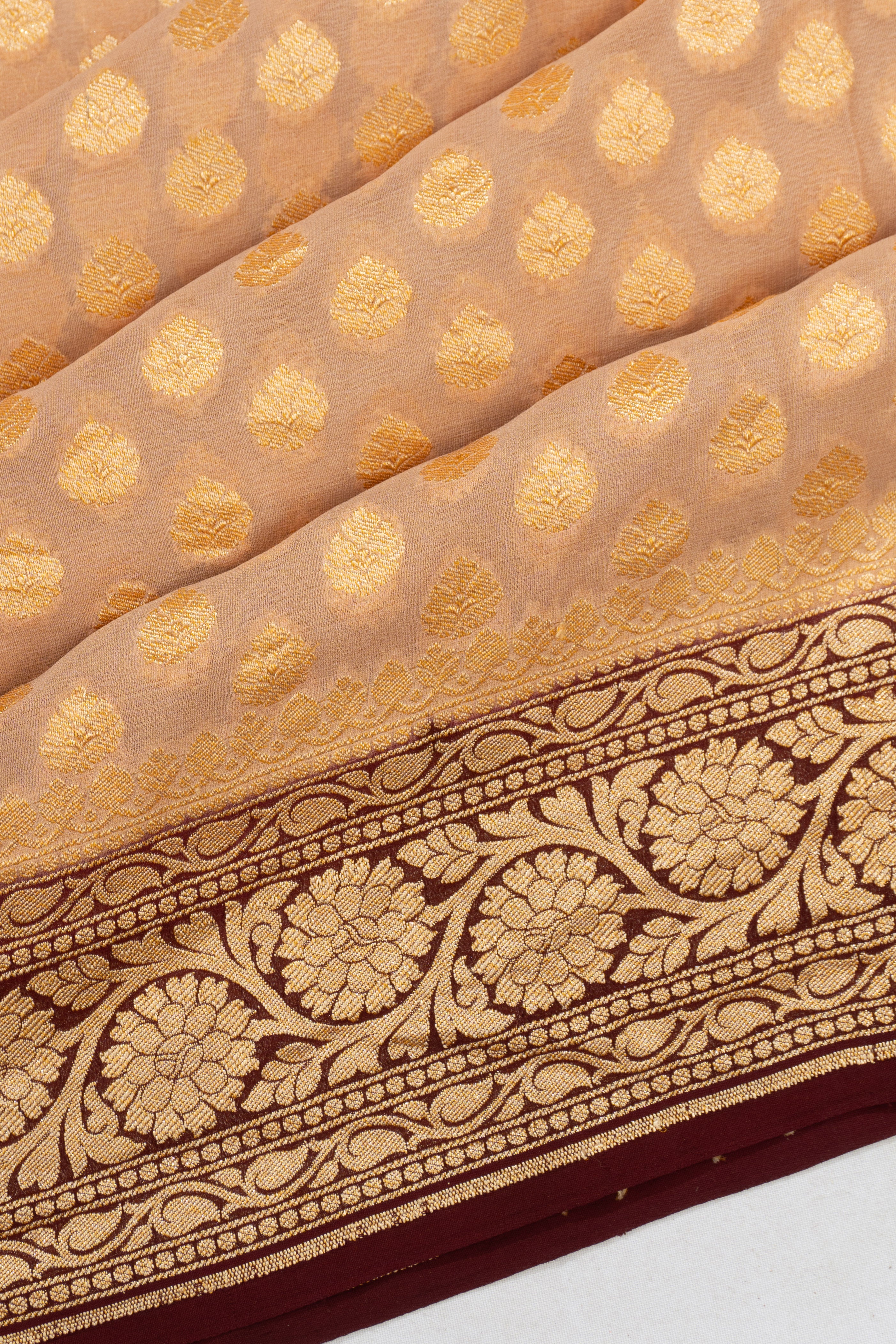 Banarasi Georgette Brocade Peach Saree