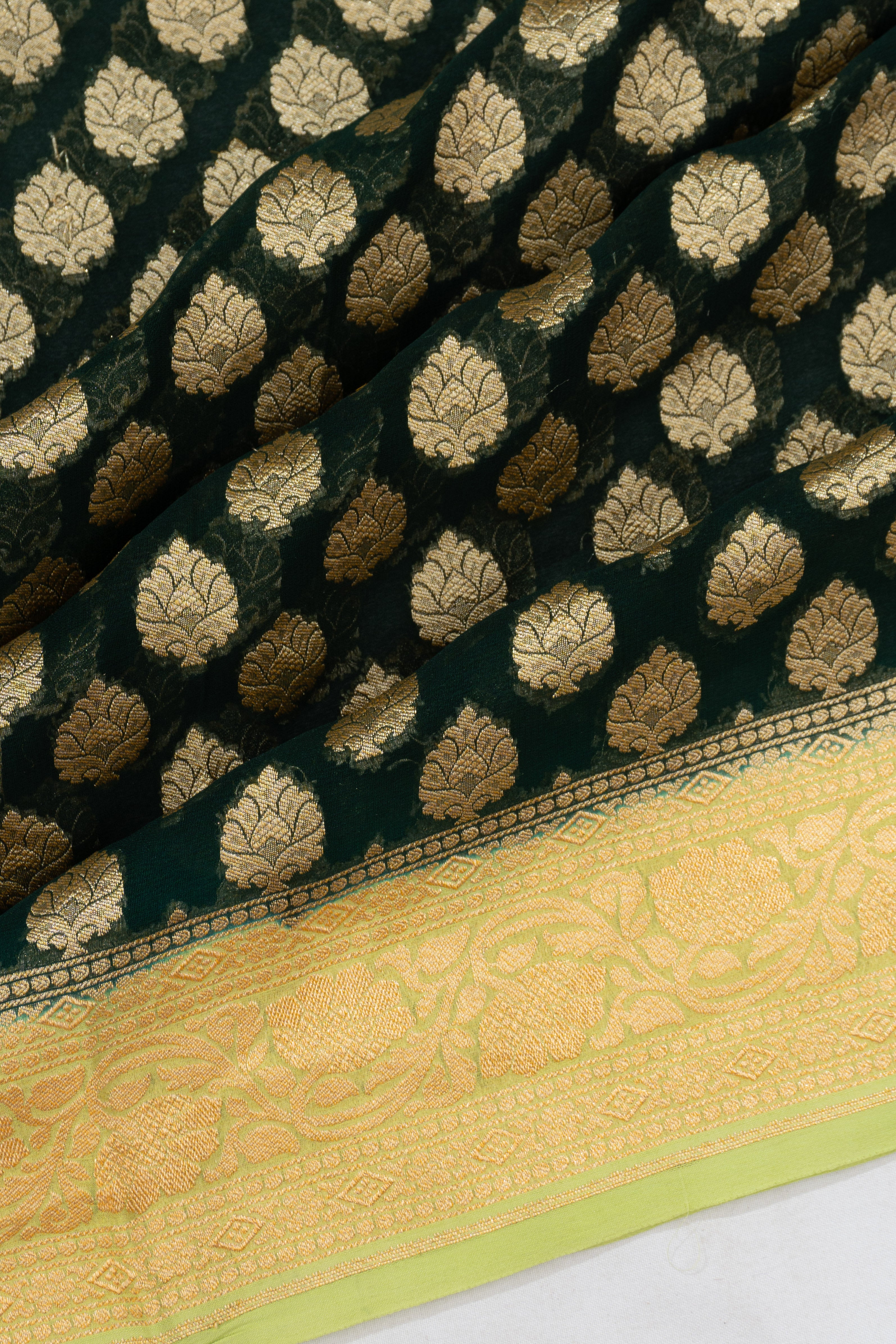 Banarasi Georgette Brocade Bottle Green Saree