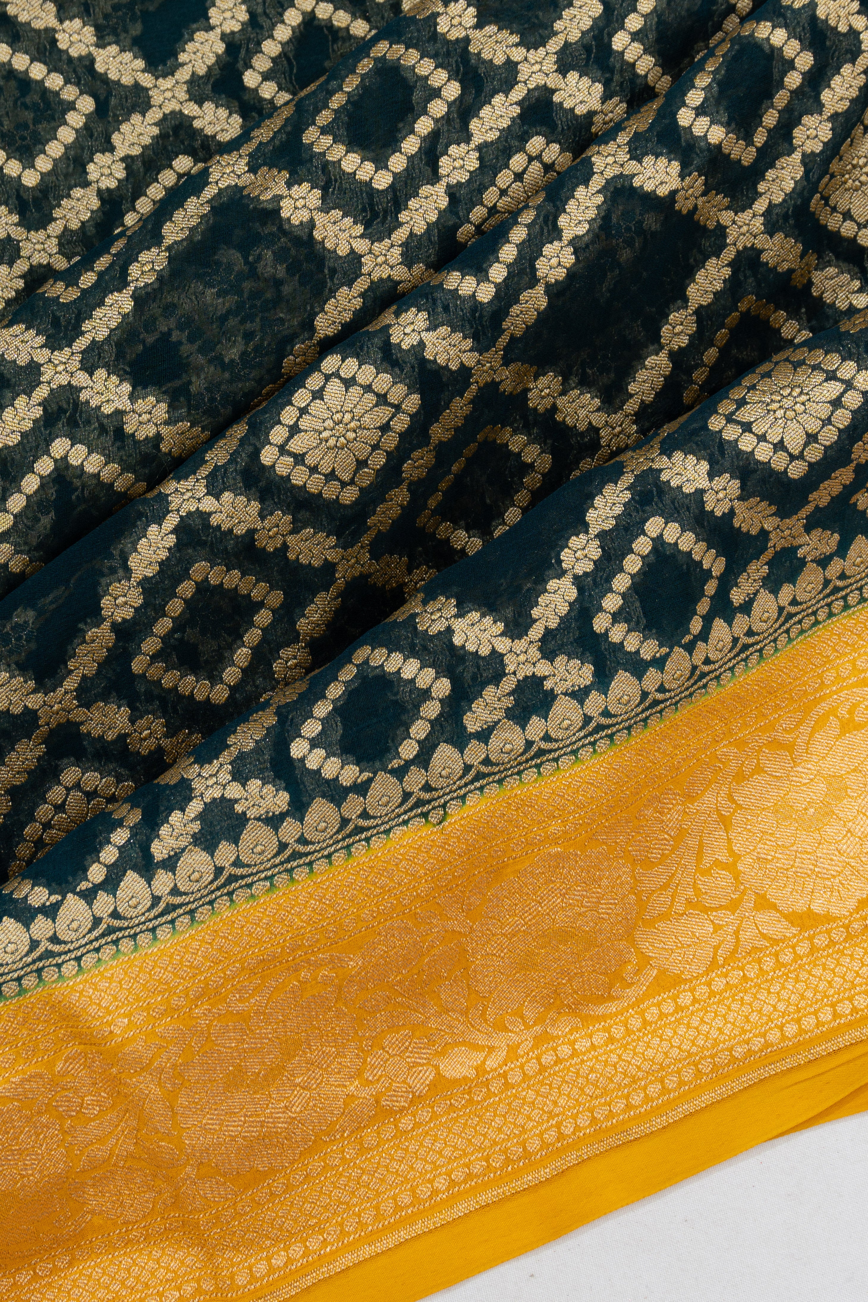 Banarasi Georgette Brocade Bottle Green Saree