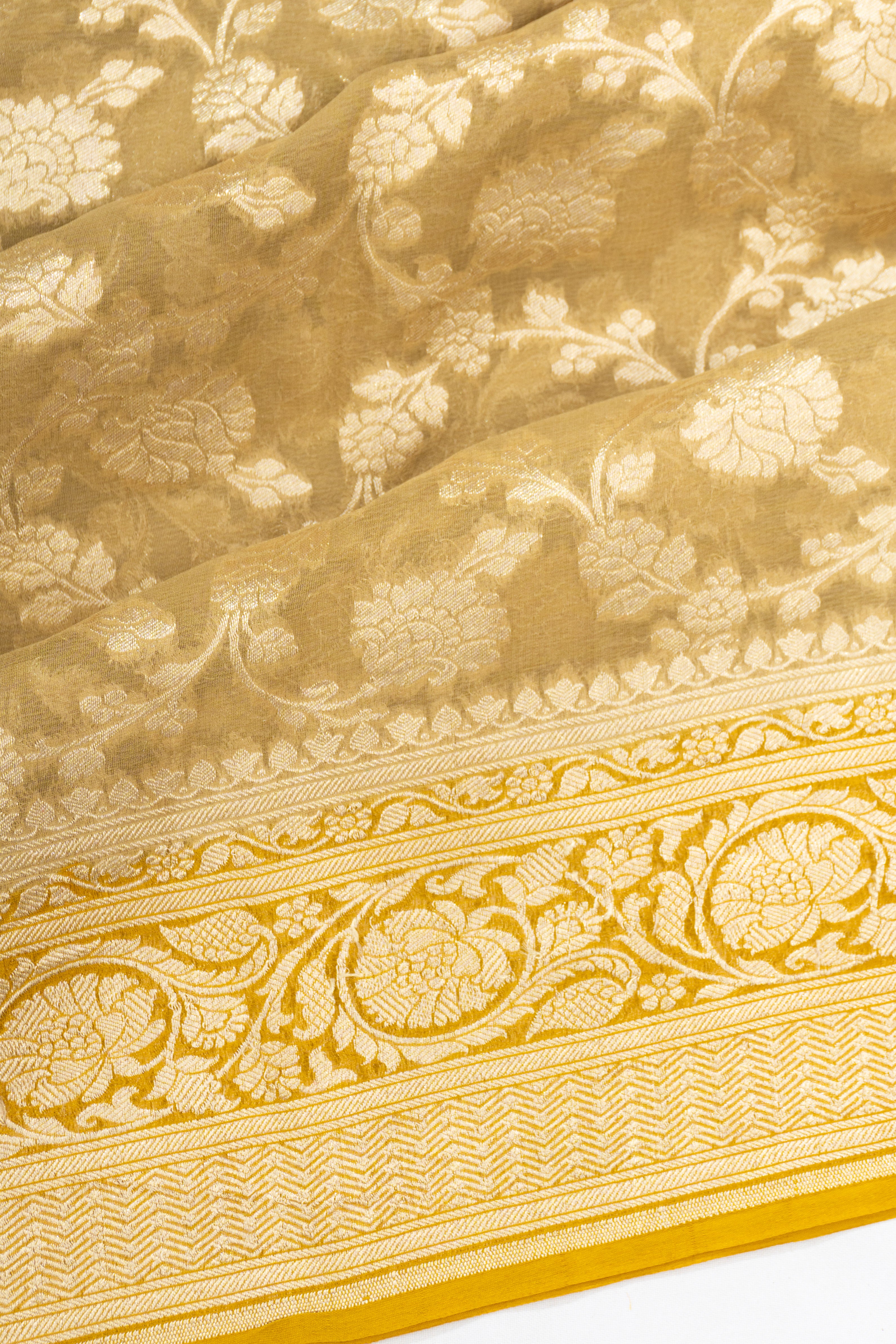 Banarasi Georgette Jaal Pastel Yellow Saree