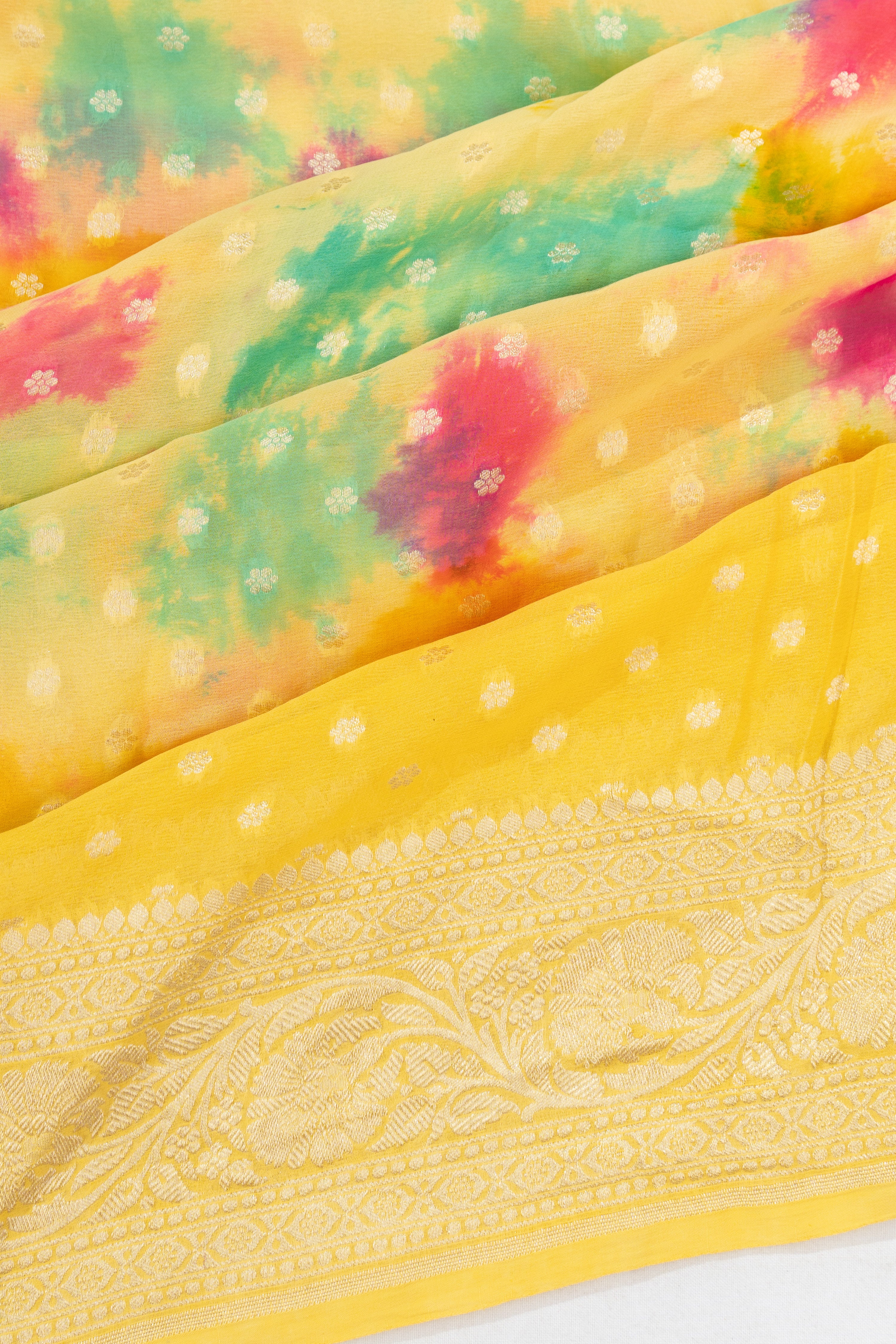 Banarasi Georgette Brocade Yellow Saree