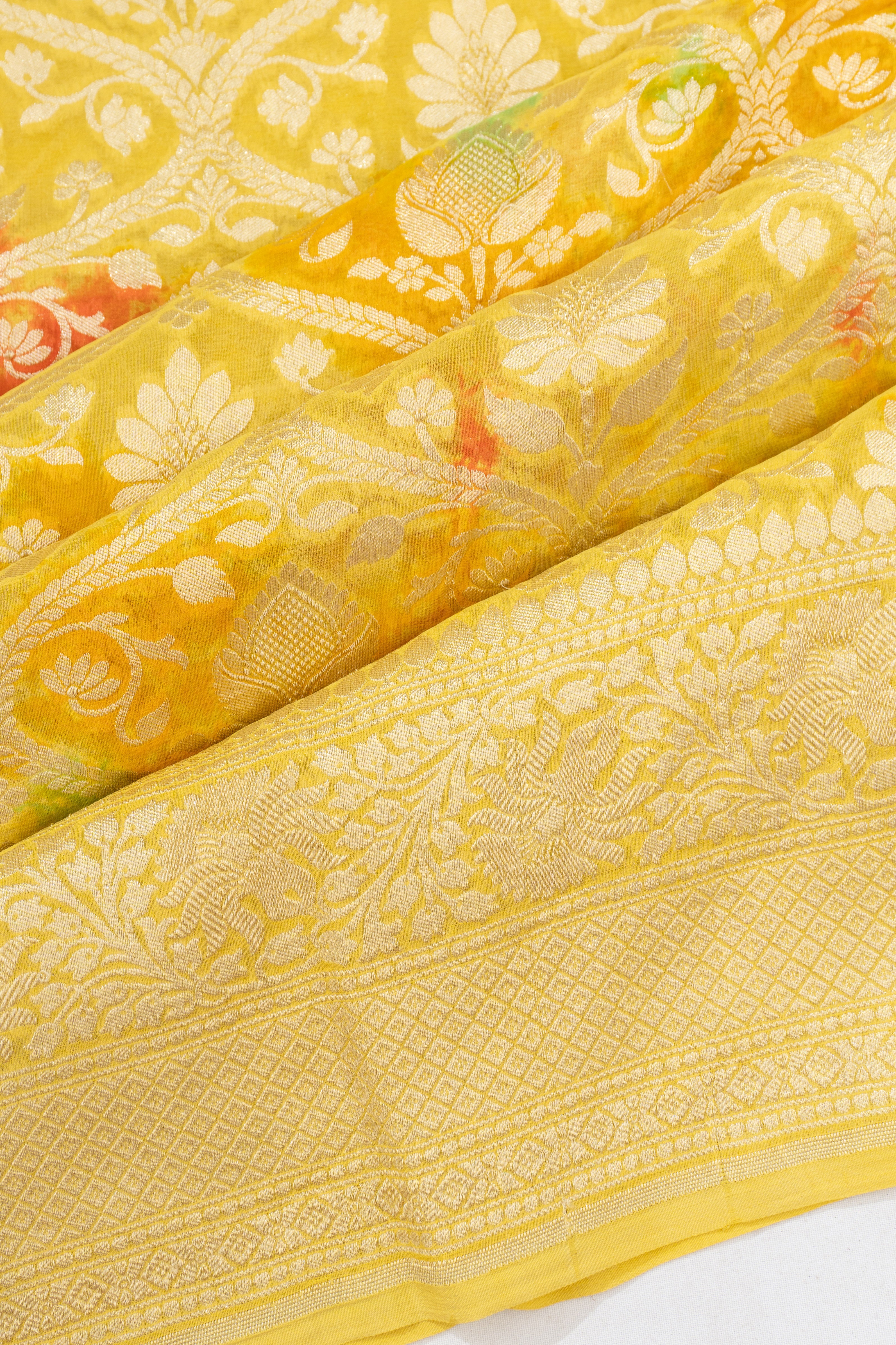 Banarasi Georgette Brocade Yellow Saree