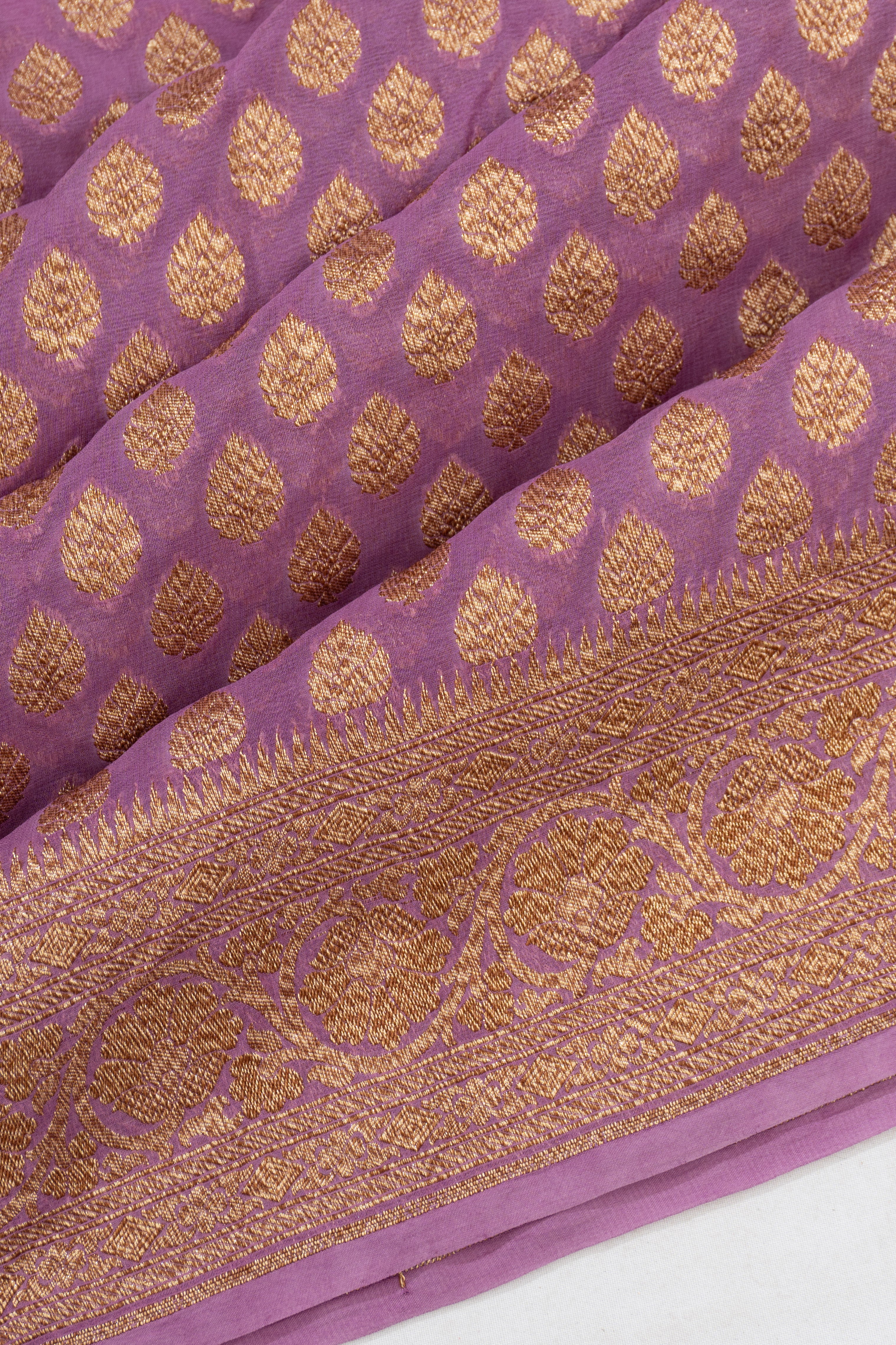 Banarasi Georgette Brocade Lavender Saree