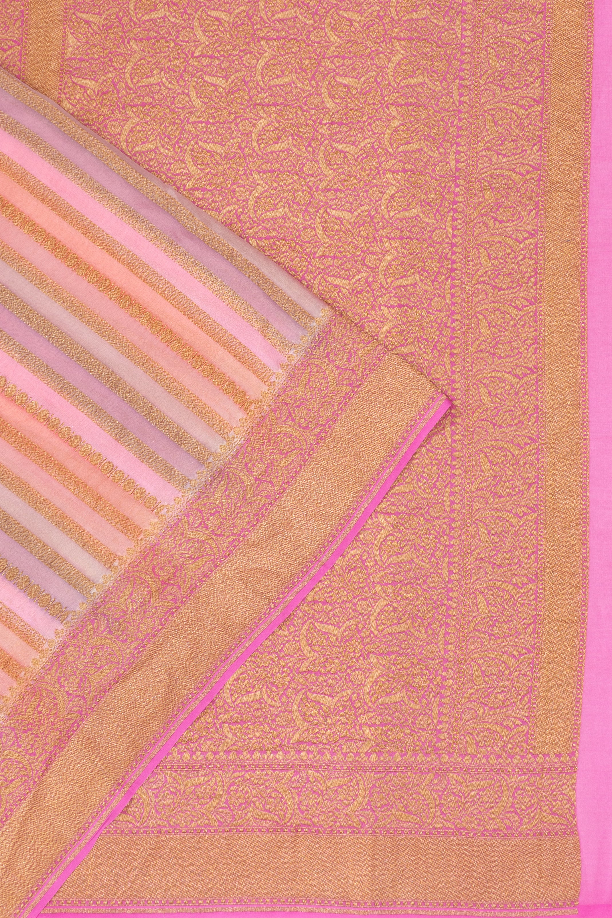 Banarasi Georgette Vertical Lines Multicolour Pink Saree