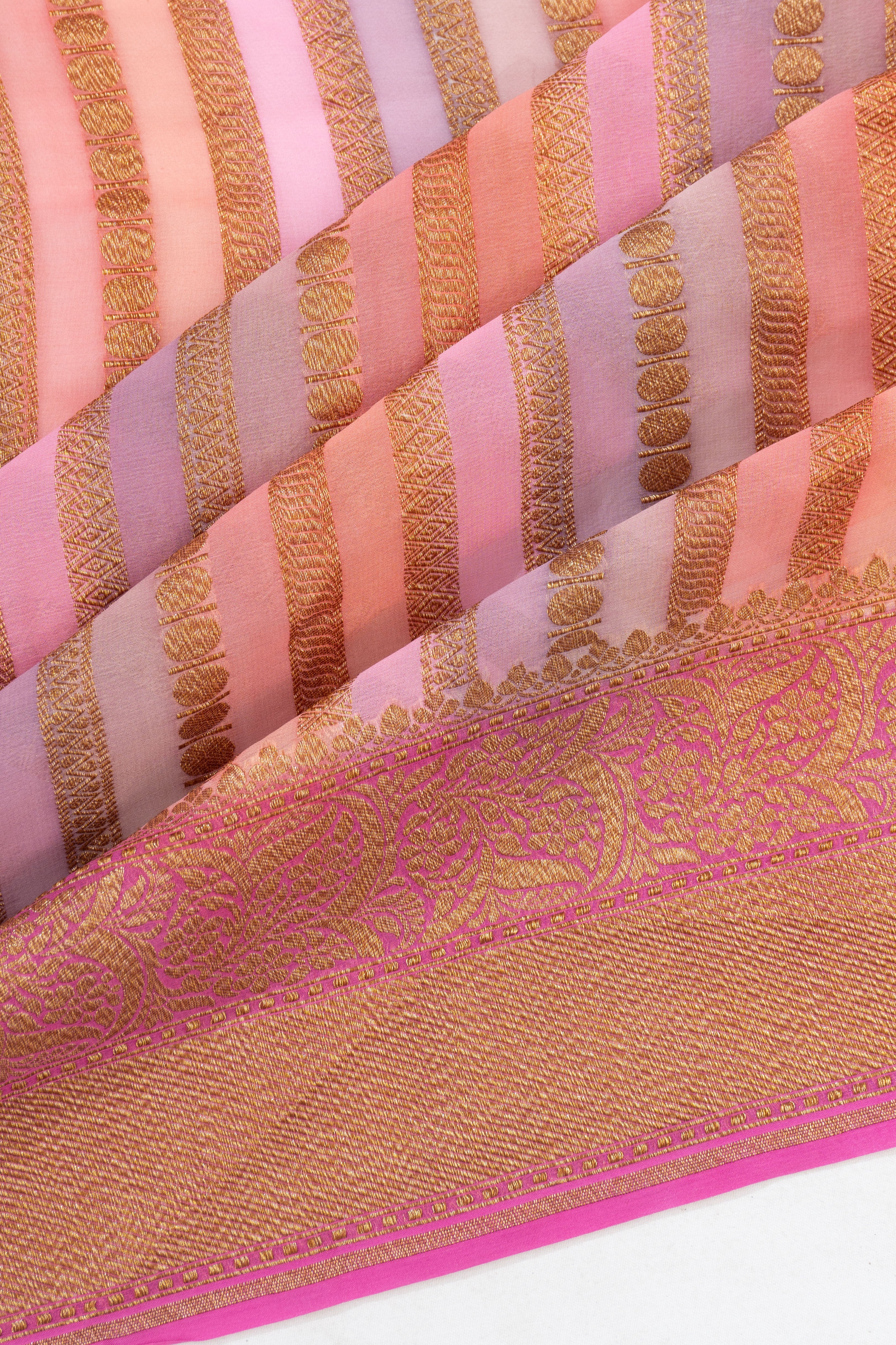 Banarasi Georgette Vertical Lines Multicolour Pink Saree