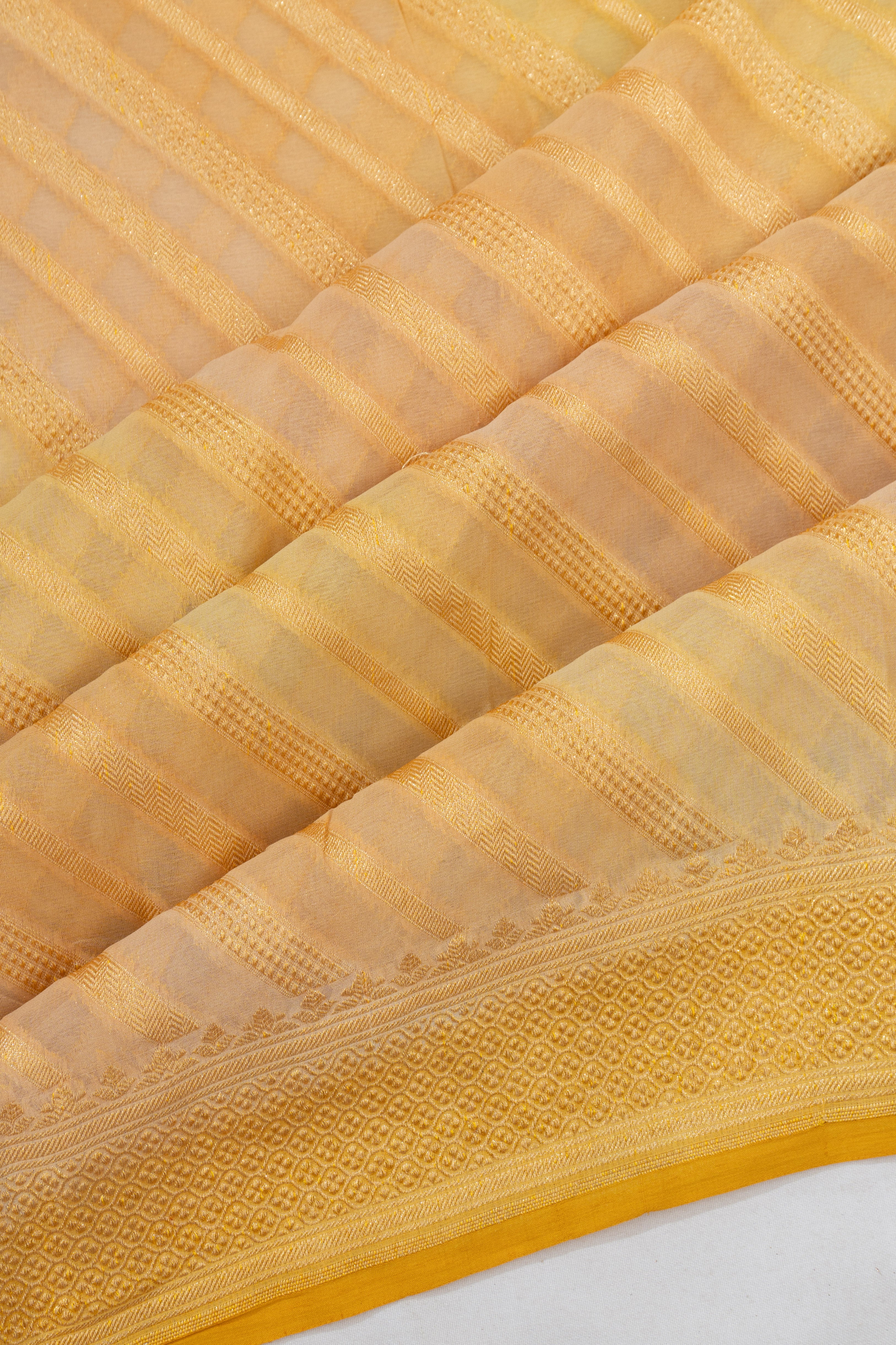 Banarasi Georgette Diagonal Lines Yellow Saree