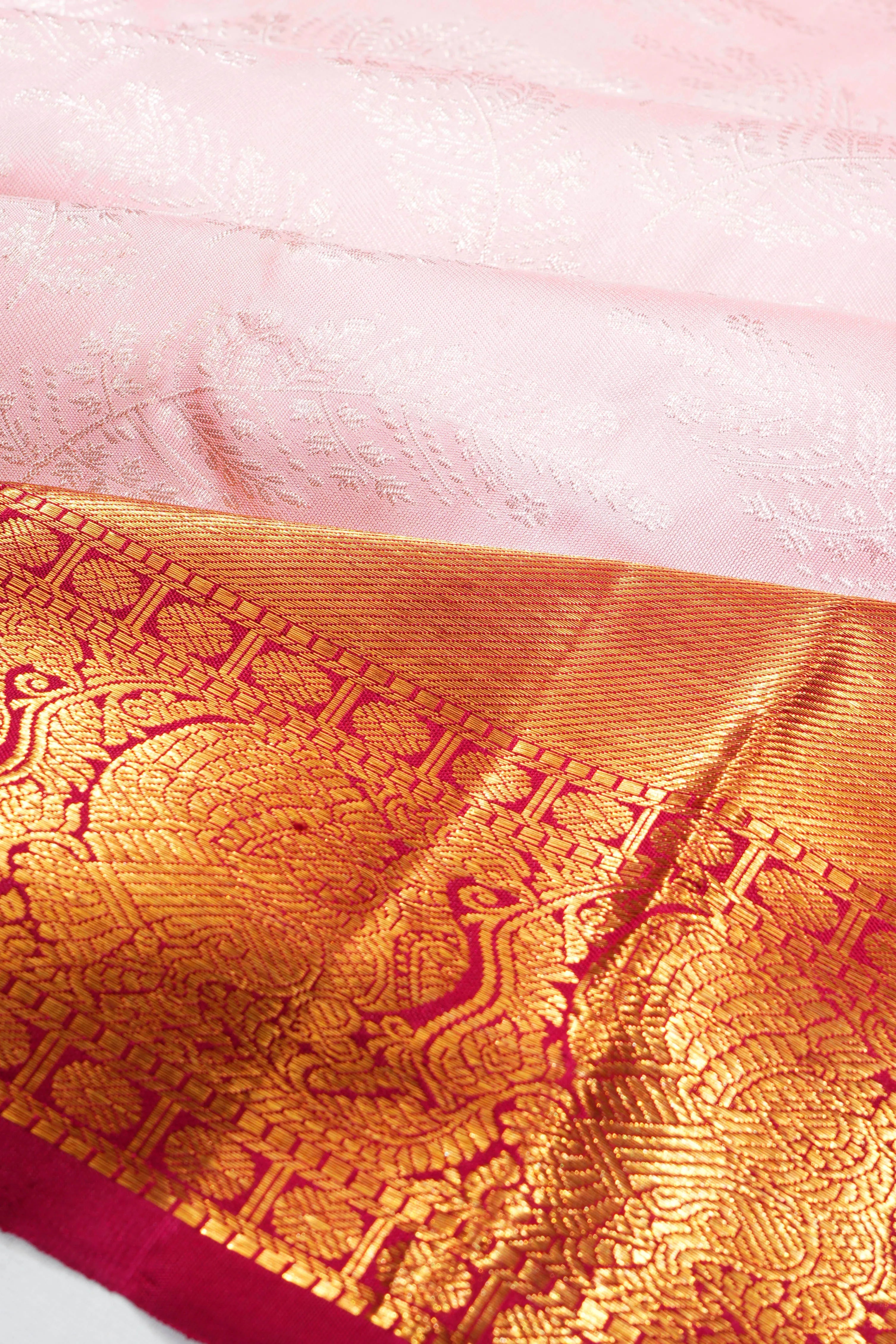 Kanchipuram Silk Brocade Baby Pink Saree