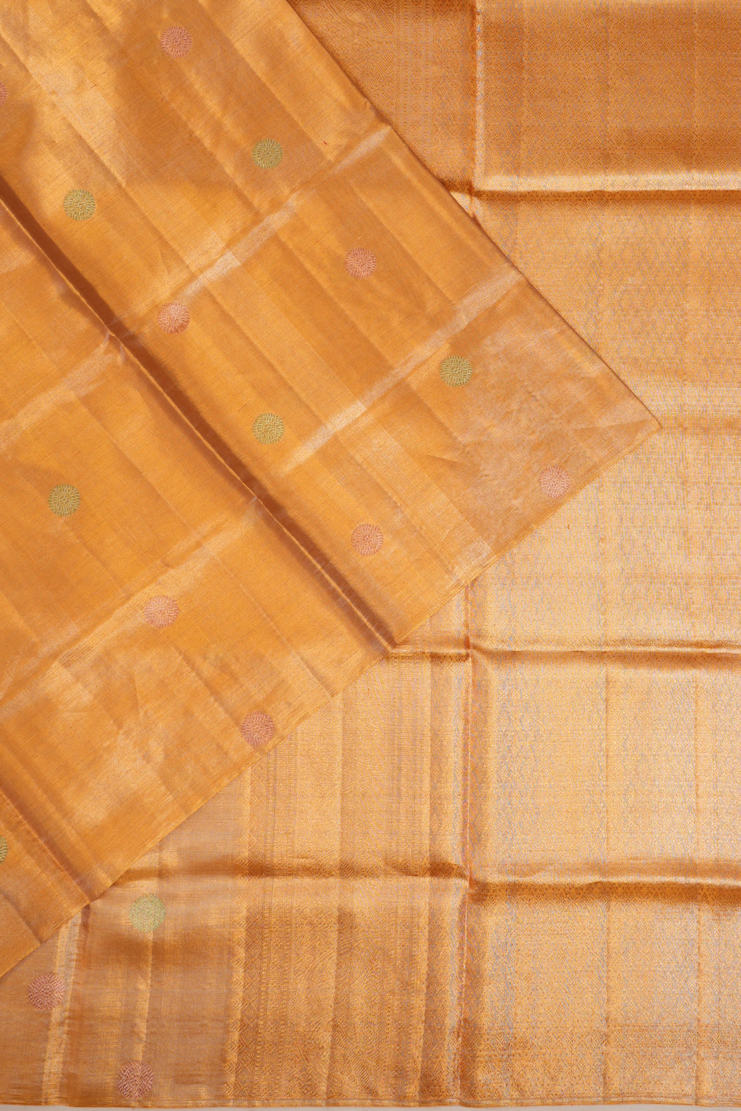Kanchipuram Silk Tissue Butta Gold Saree