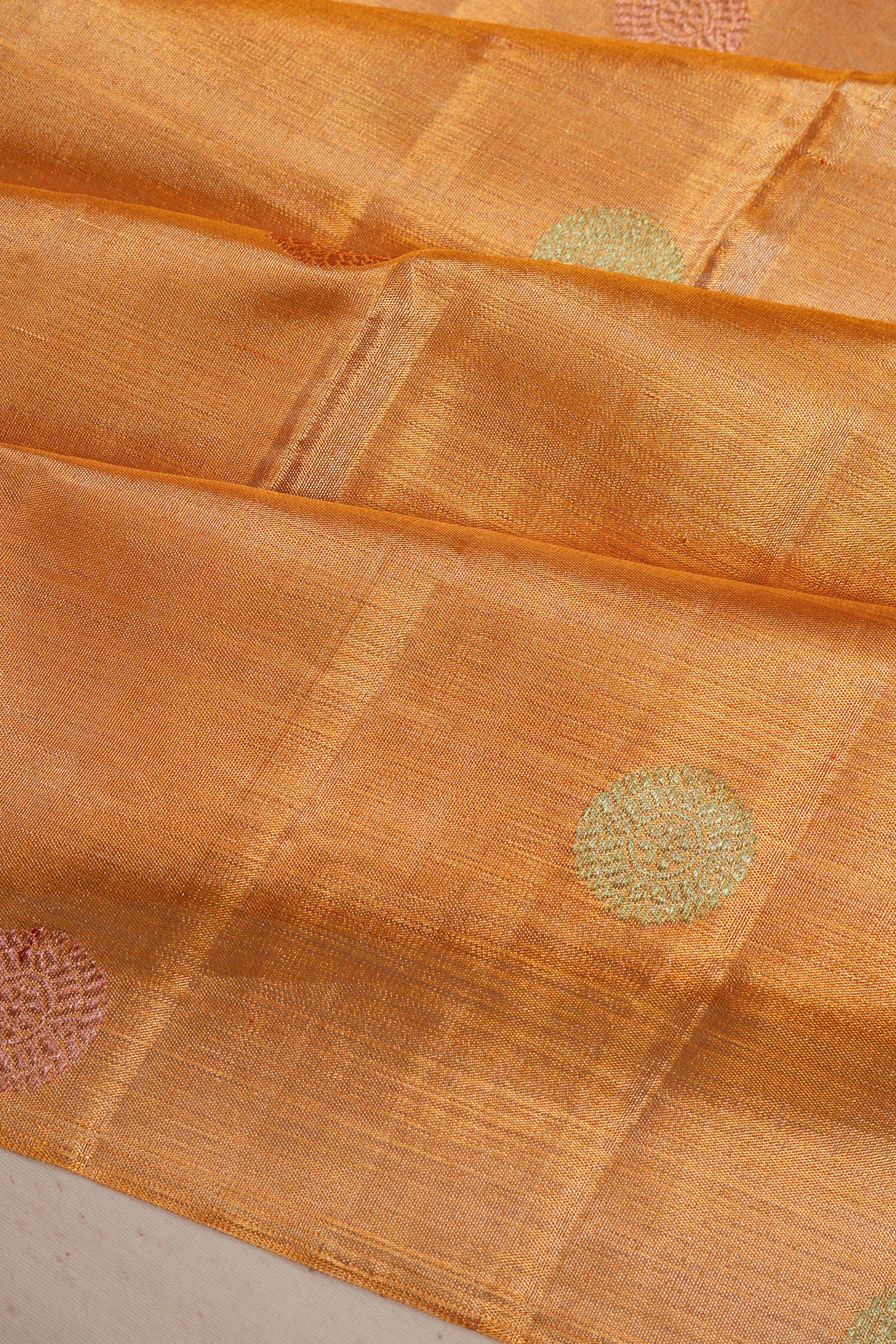 Kanchipuram Silk Tissue Butta Gold Saree