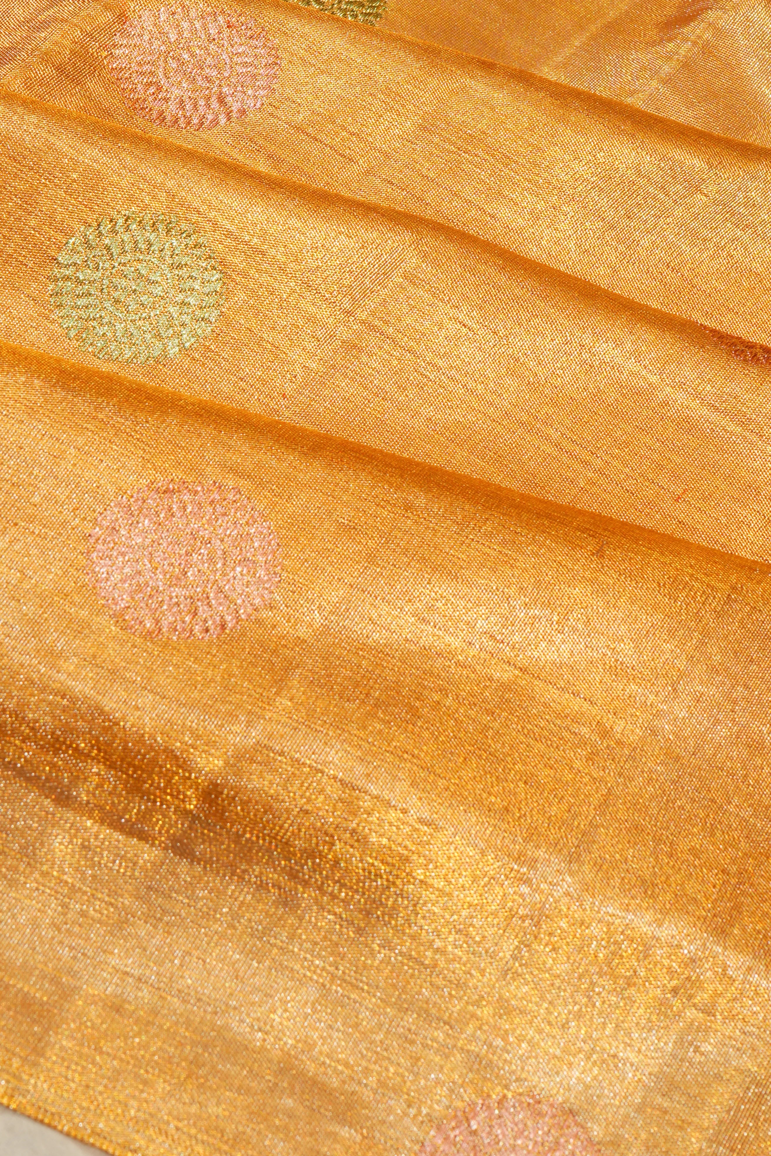 Kanchipuram Silk Tissue Butta Gold Saree
