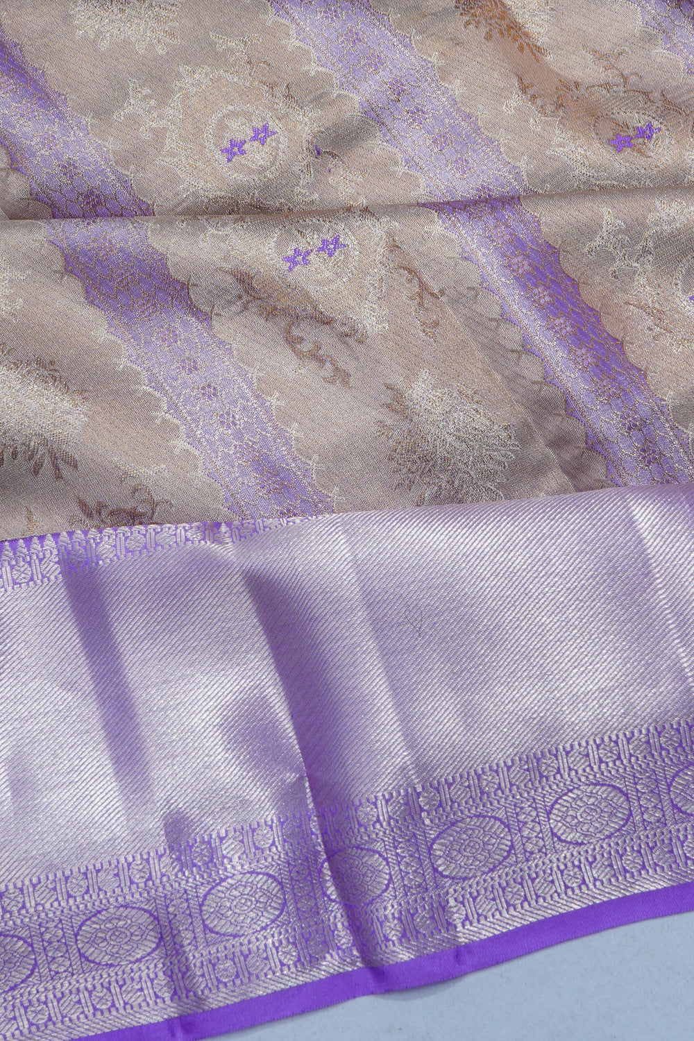 Kanchipuram Silk Tissue Brocade Silver Saree