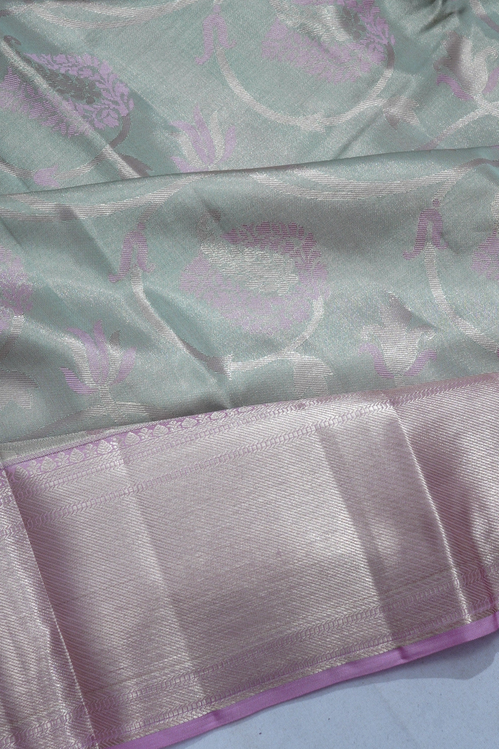 Kanchipuram Silk Tissue Jaal Blue Saree