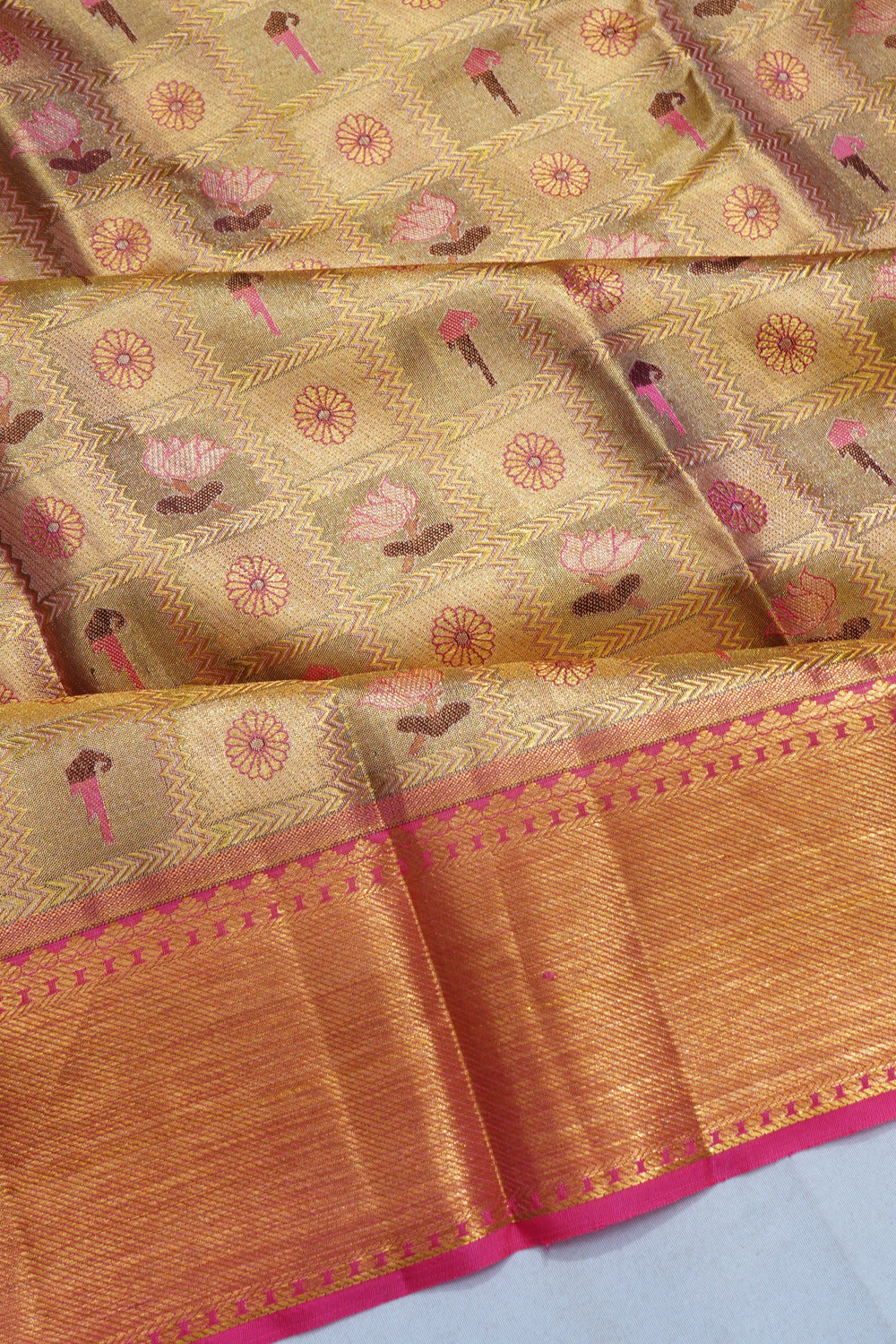 Kanchipuram Silk Tissue Brocade Gold Saree