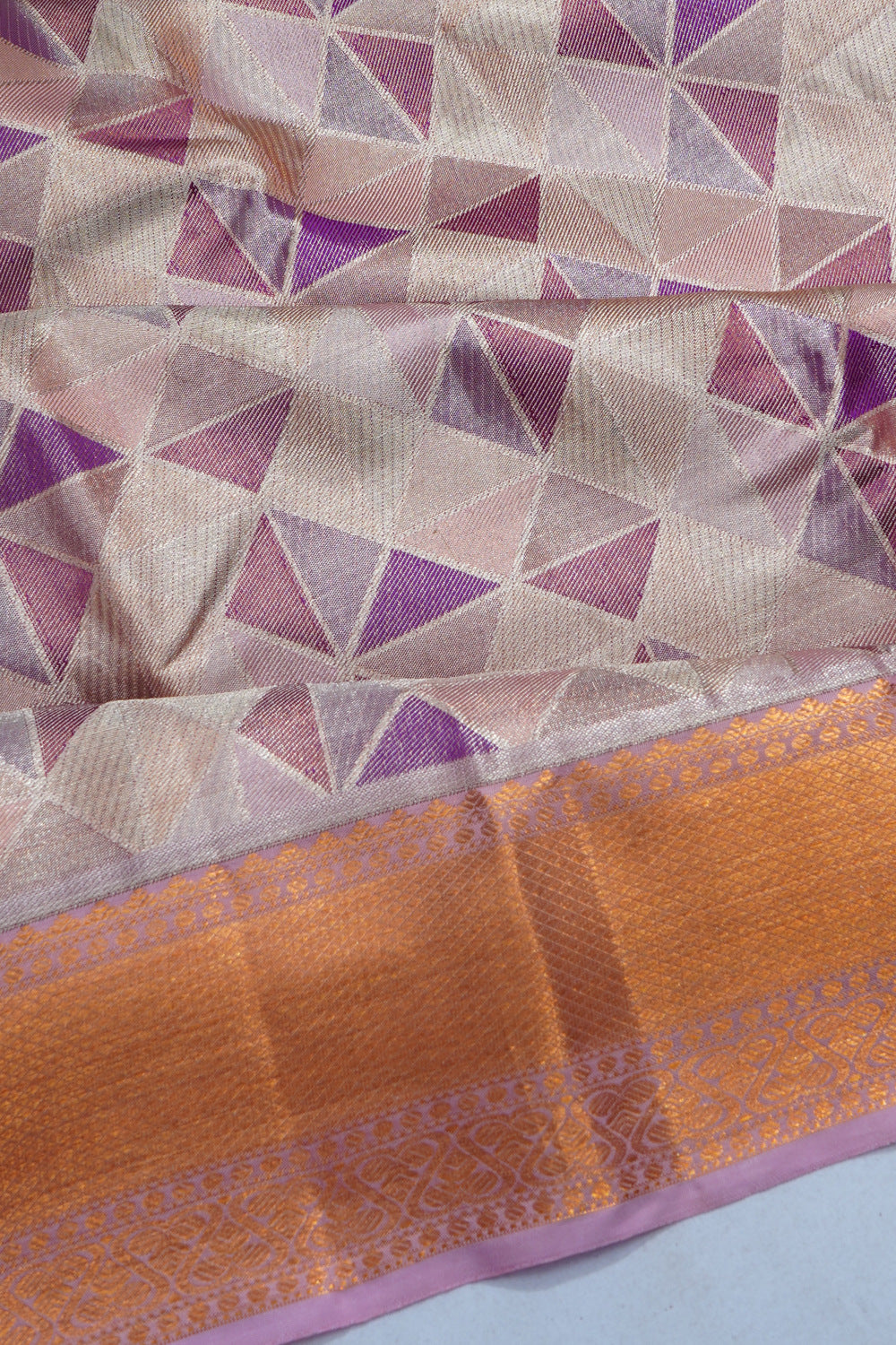 Kanchipuram Silk Tissue Geometrical Brocade Violet Saree