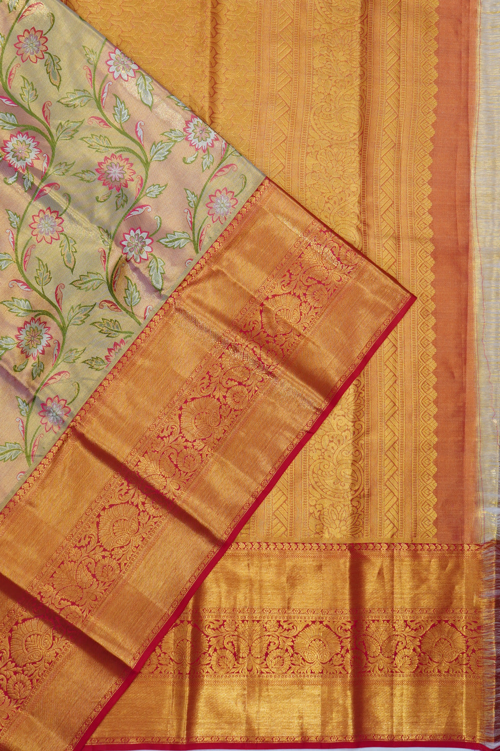 Kanchipuram Silk Tissue Brocade Gold Saree