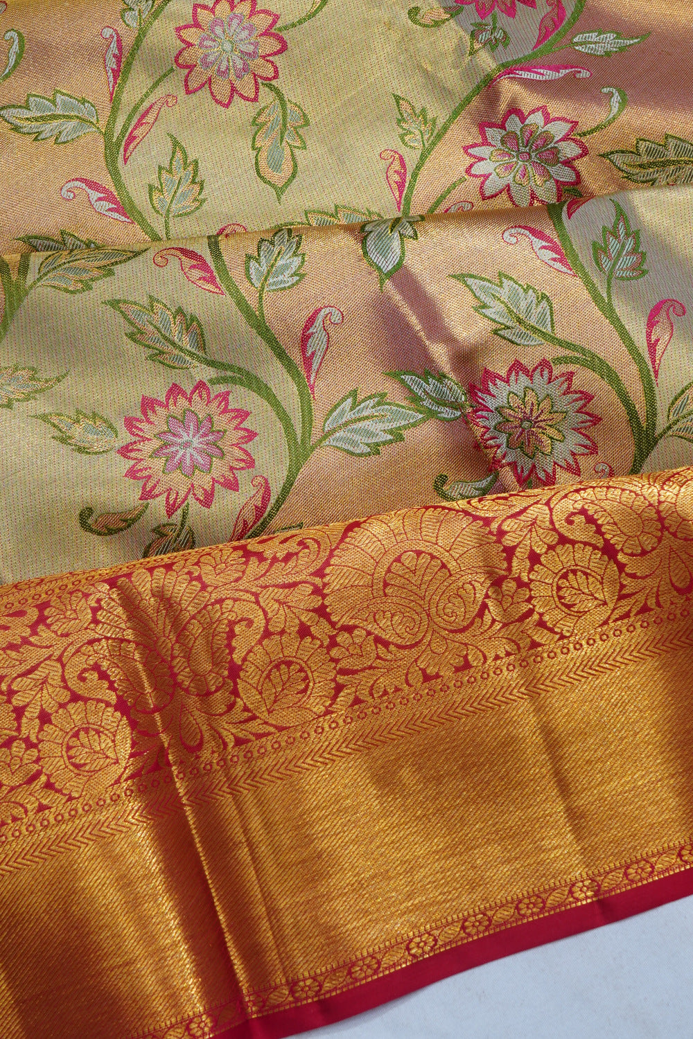 Kanchipuram Silk Tissue Brocade Gold Saree