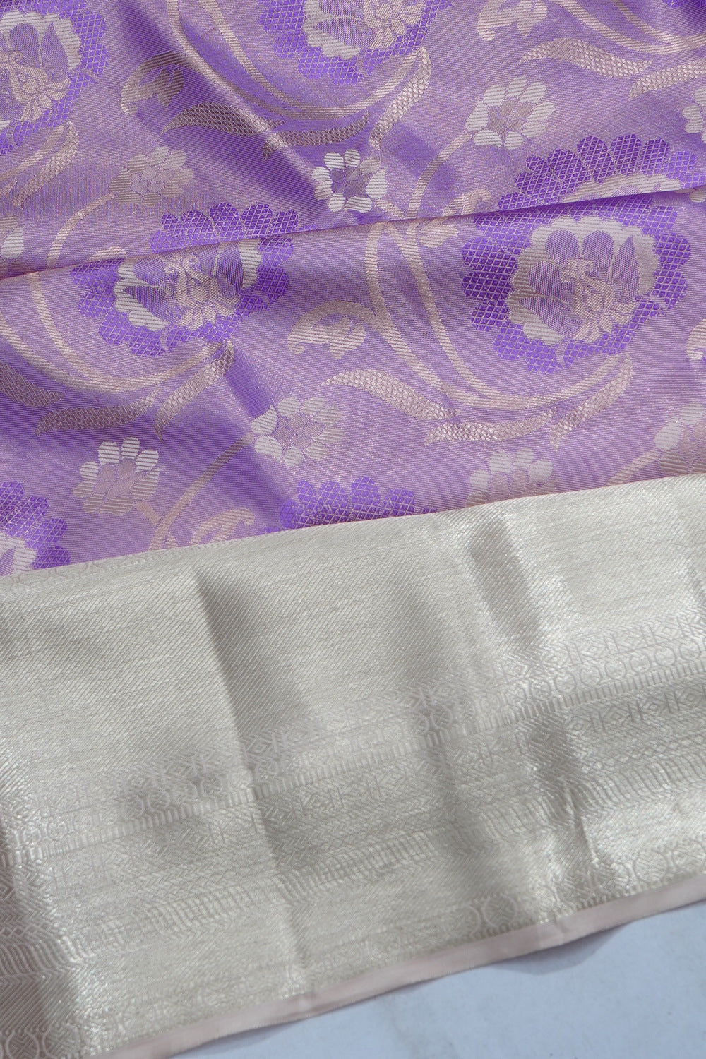 Kanchipuram Silk Tiisue Brocade Lavender Saree