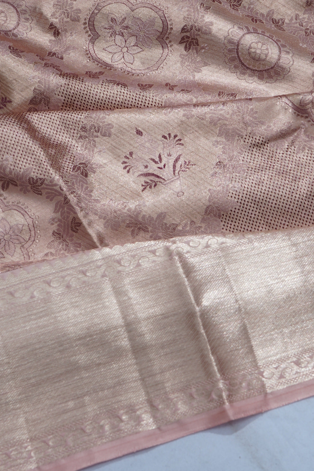 Kanchipuram Silk Tissue Brocade Lavender Saree