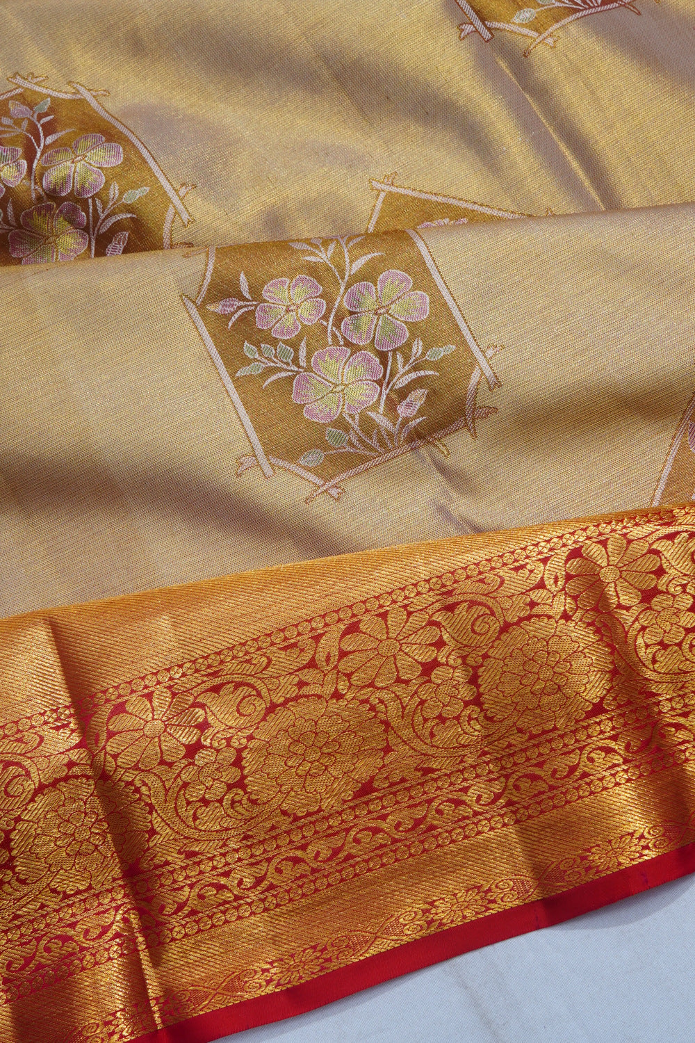 Kanchipuram Silk Tissue Butta Gold Saree