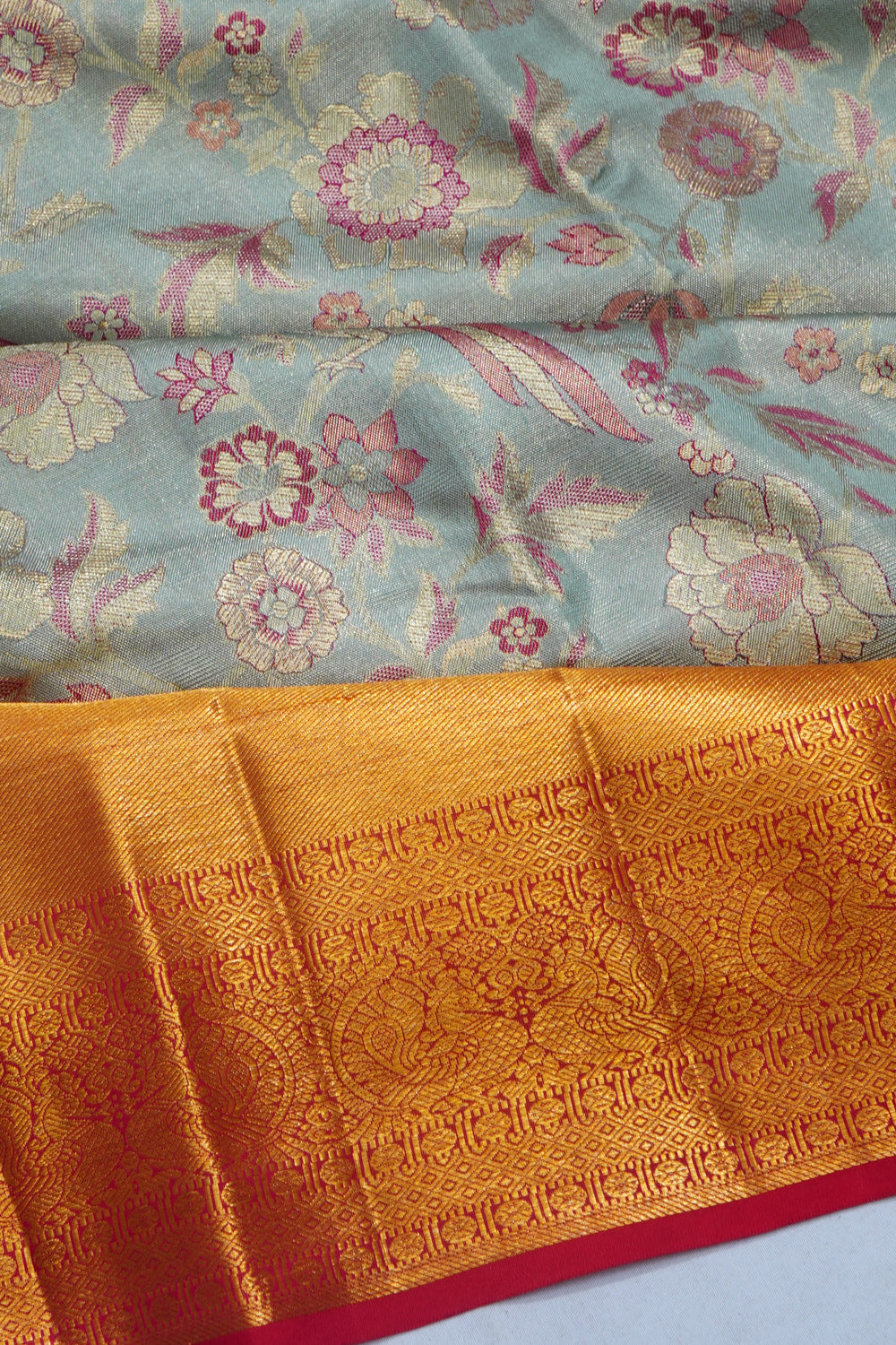 Kanchipuram Silk Tissue Brocade Powder Blue Saree