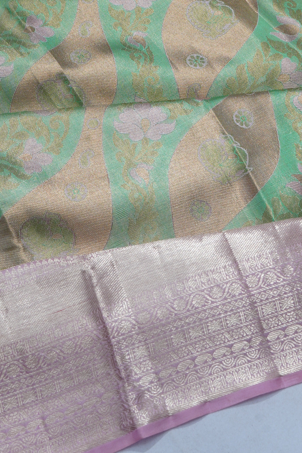Kanchipuram Silk Tissue Brocade Pista Green Saree