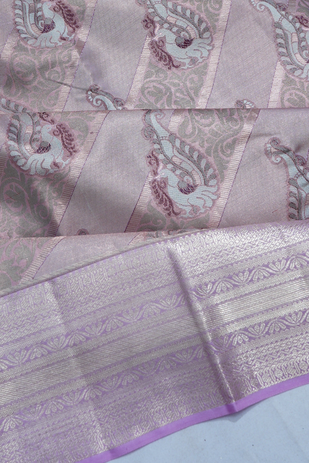 Kanchipuram Silk Tissue Brocade Pink Saree