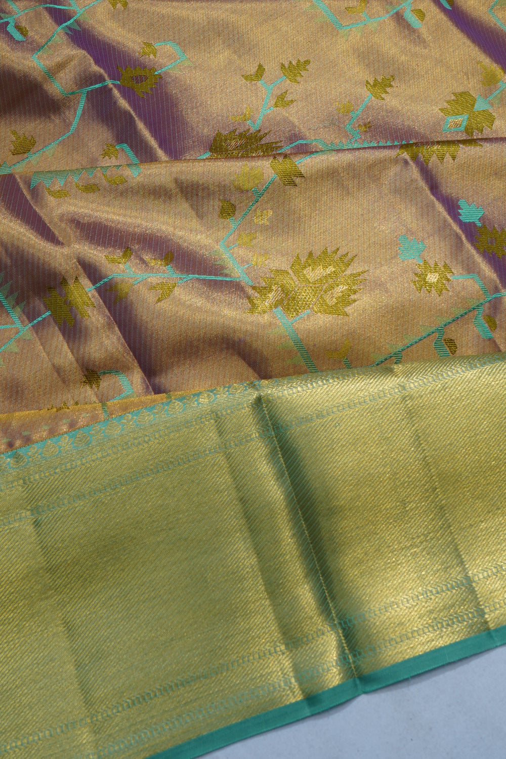 Kanchipuram Silk Tissue Brocade Gold Saree