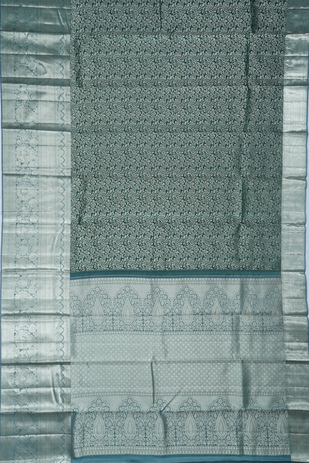 Kanchipuram Silk Brocade Teal Green Saree