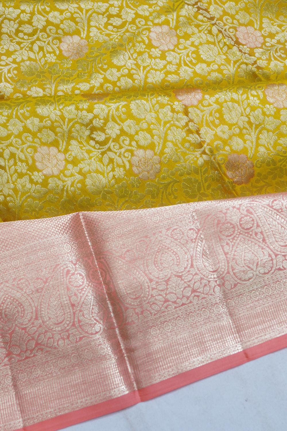 Kanchipuram Silk Brocade Yellow Saree