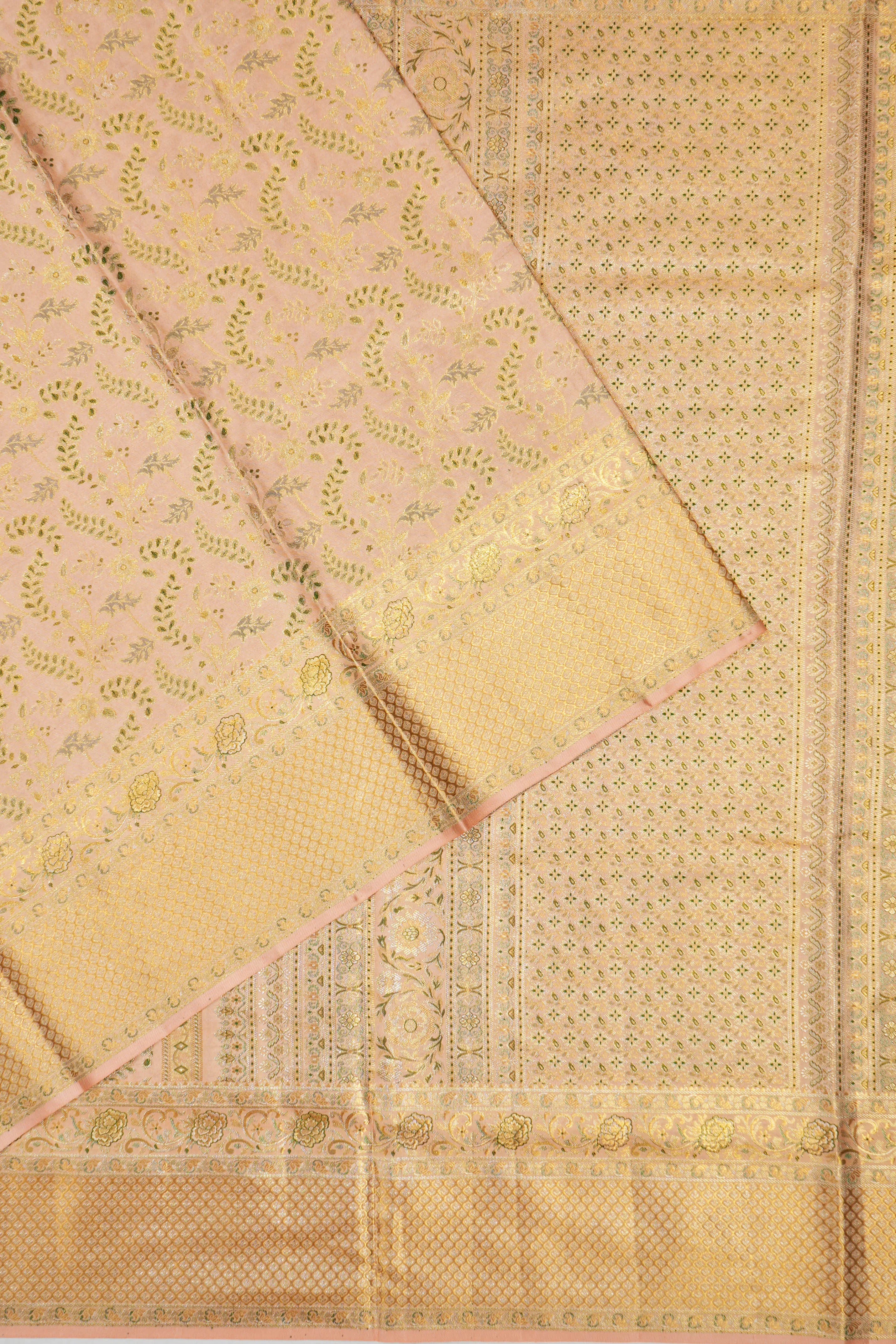 Kanchipuram Silk Tissue Brocade Peach Saree