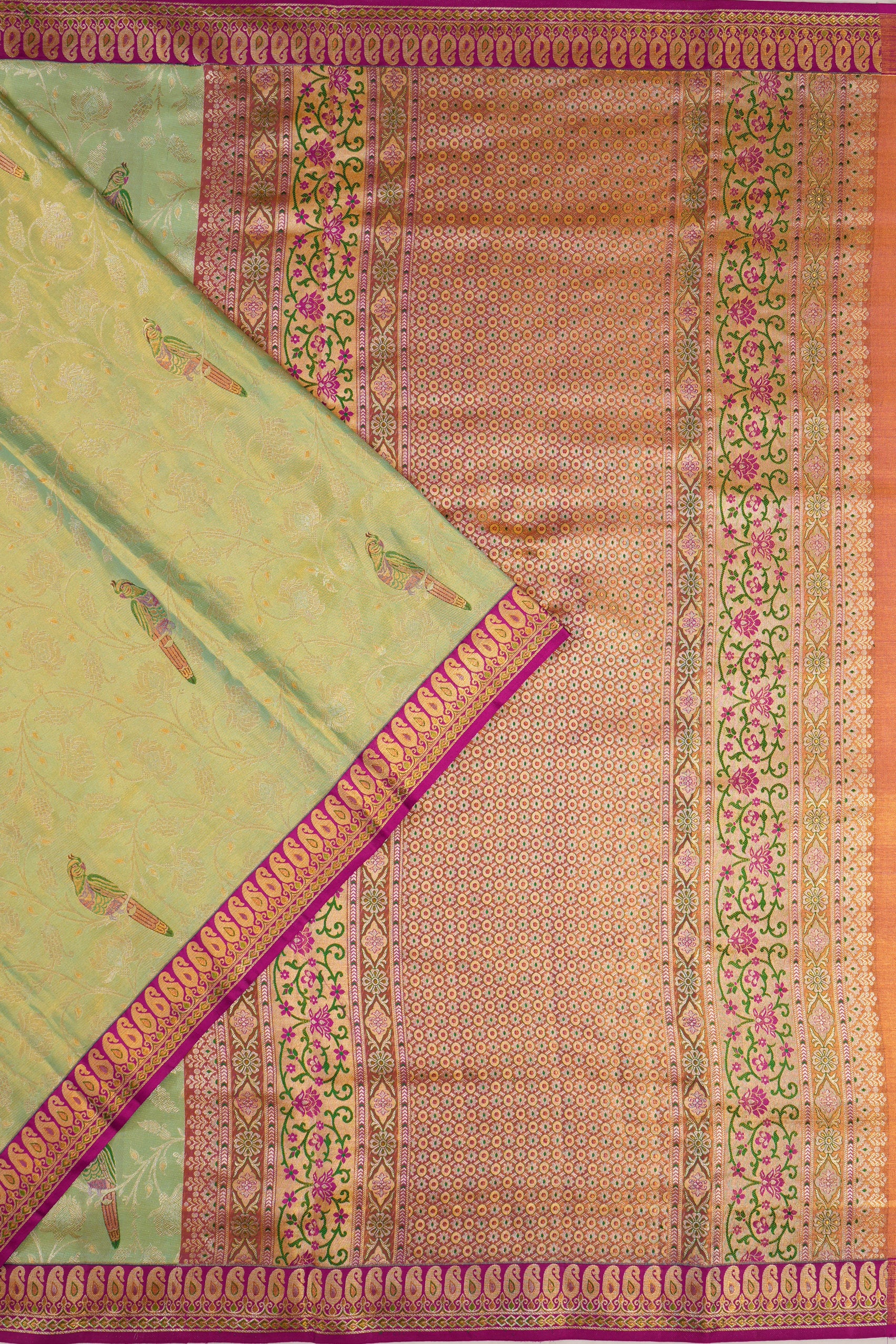 Kanchipuram Silk Tissue Brocade Pastel Green Saree