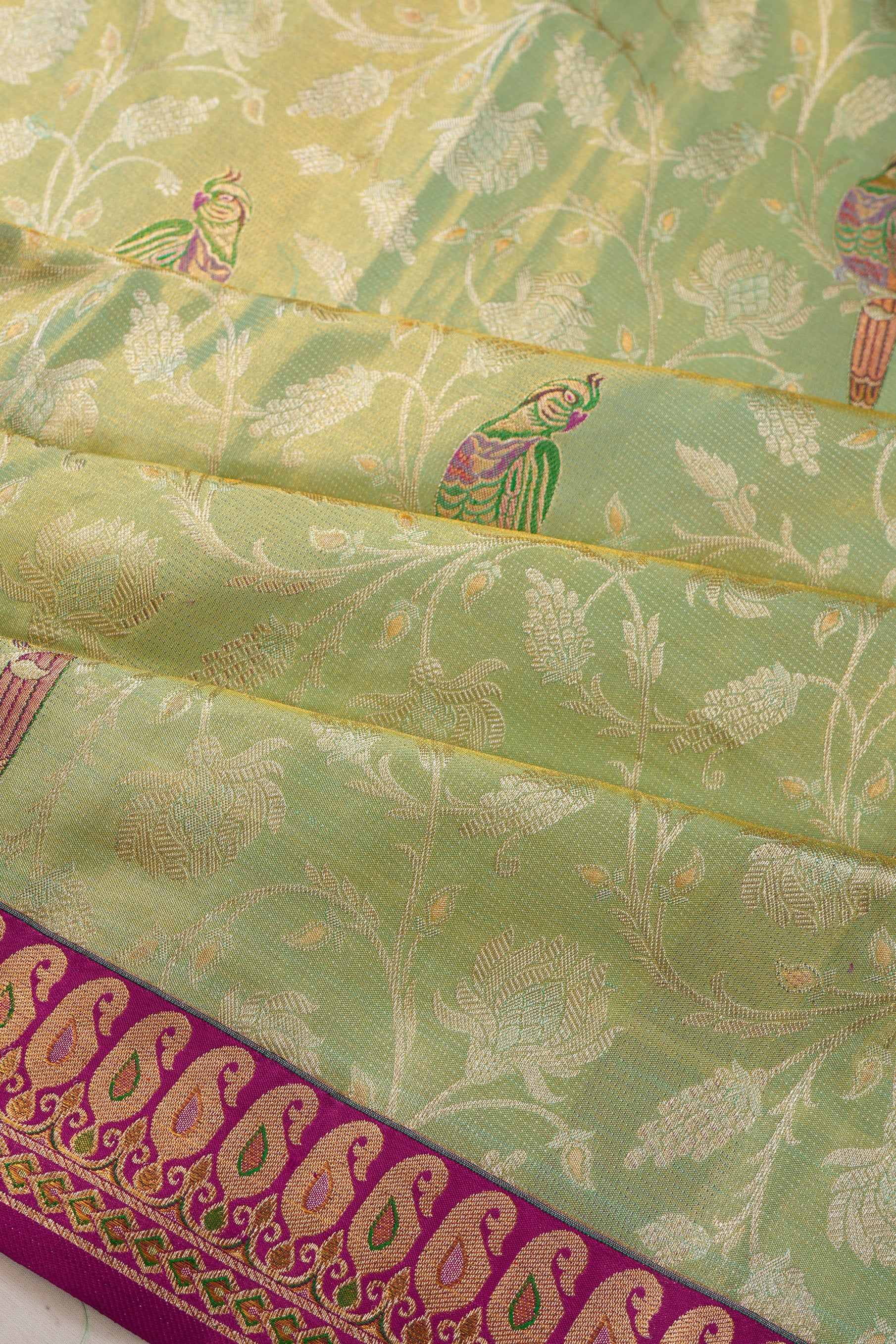 Kanchipuram Silk Tissue Brocade Pastel Green Saree