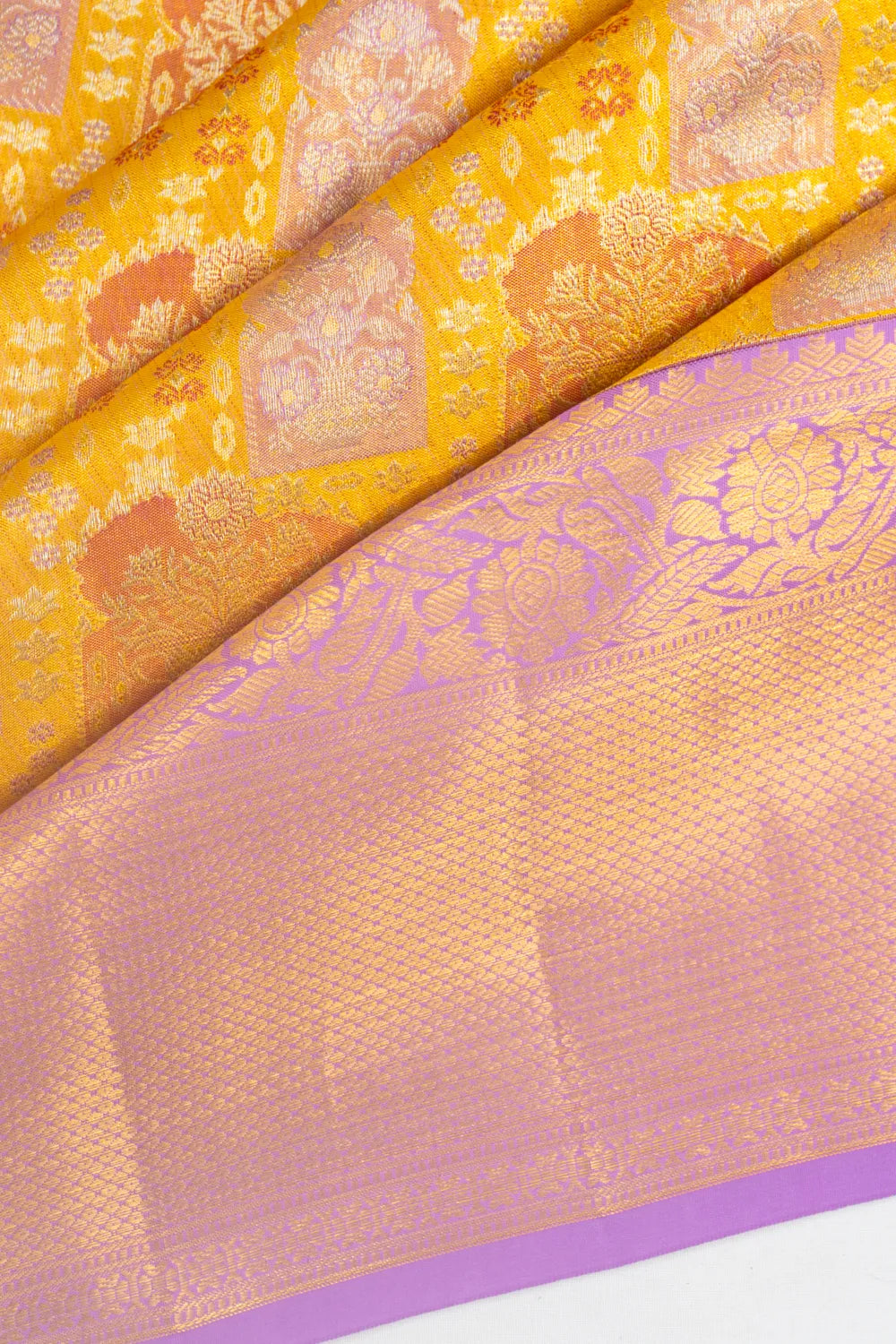 Kanchipuram Silk Brocade Yellow Saree