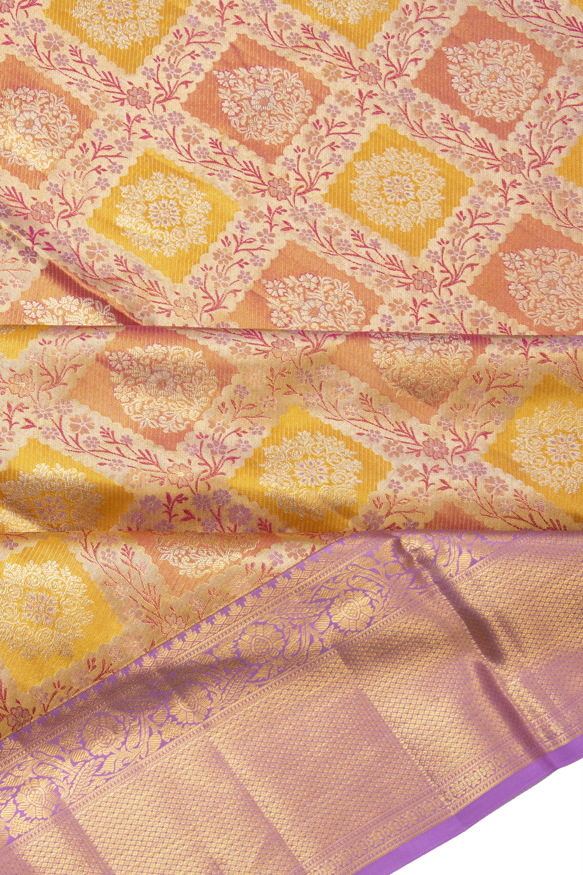 Kanchipuram Silk Tissue Brocade Yellow Saree
