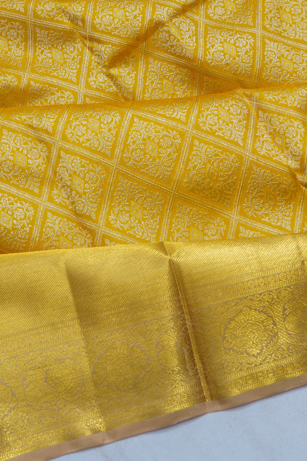 Kanchipuram Silk Brocade Yellow Saree