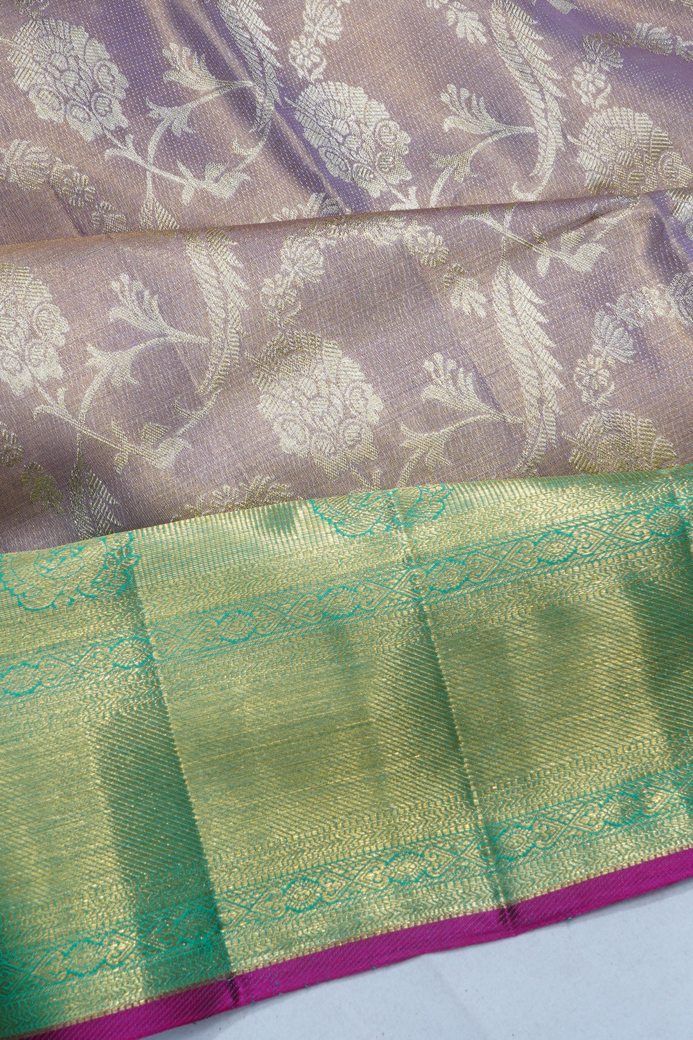 Kanchipuram Silk Tissue Jaal Lavender Saree
