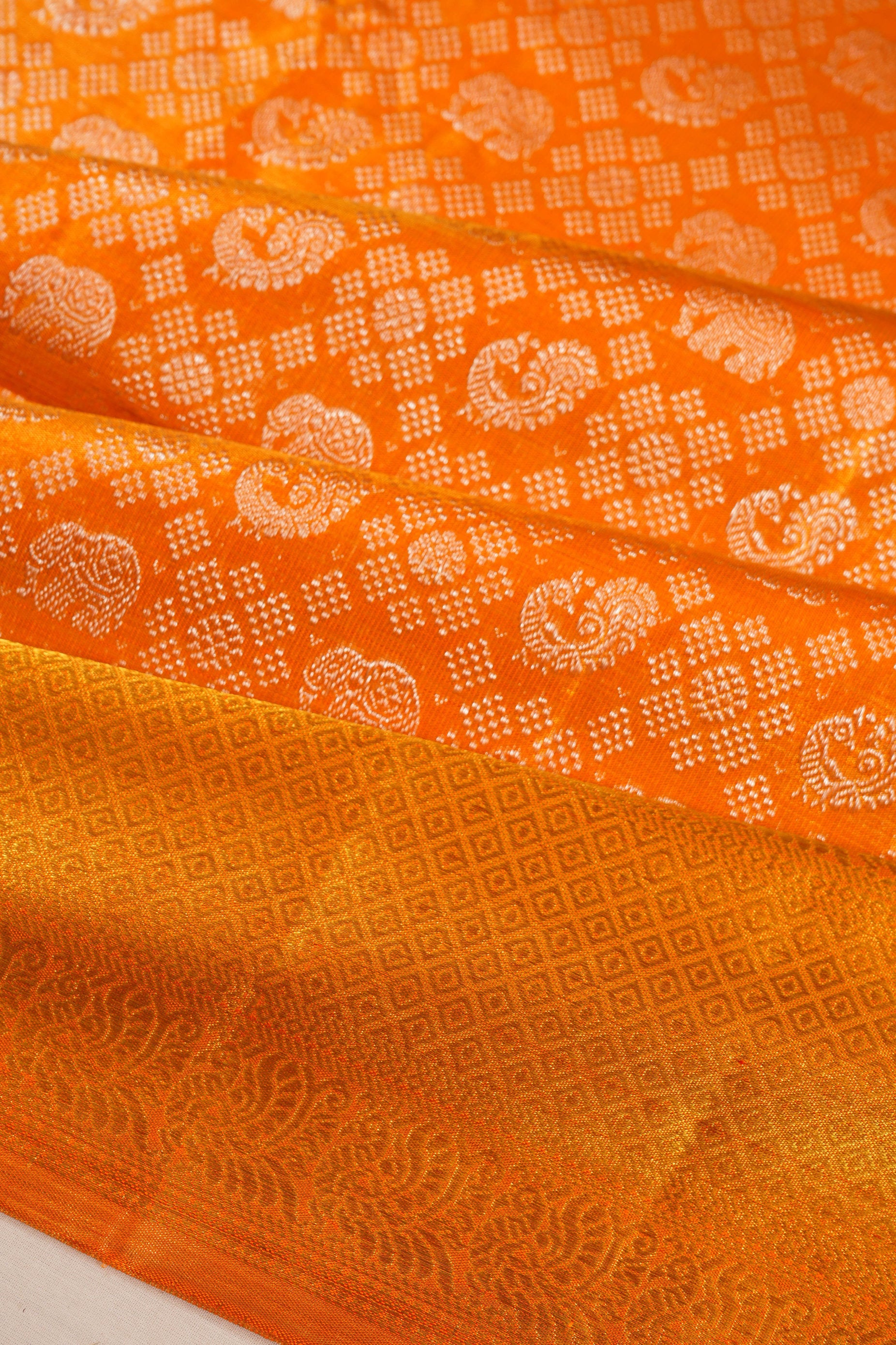 Kanchipuram Silk Brocade Orange Saree