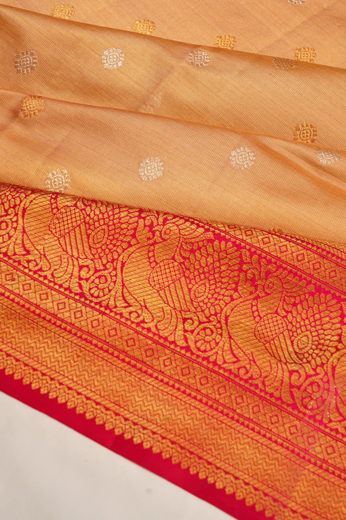 Kanchipuram Silk Tissue Butta Peach Saree