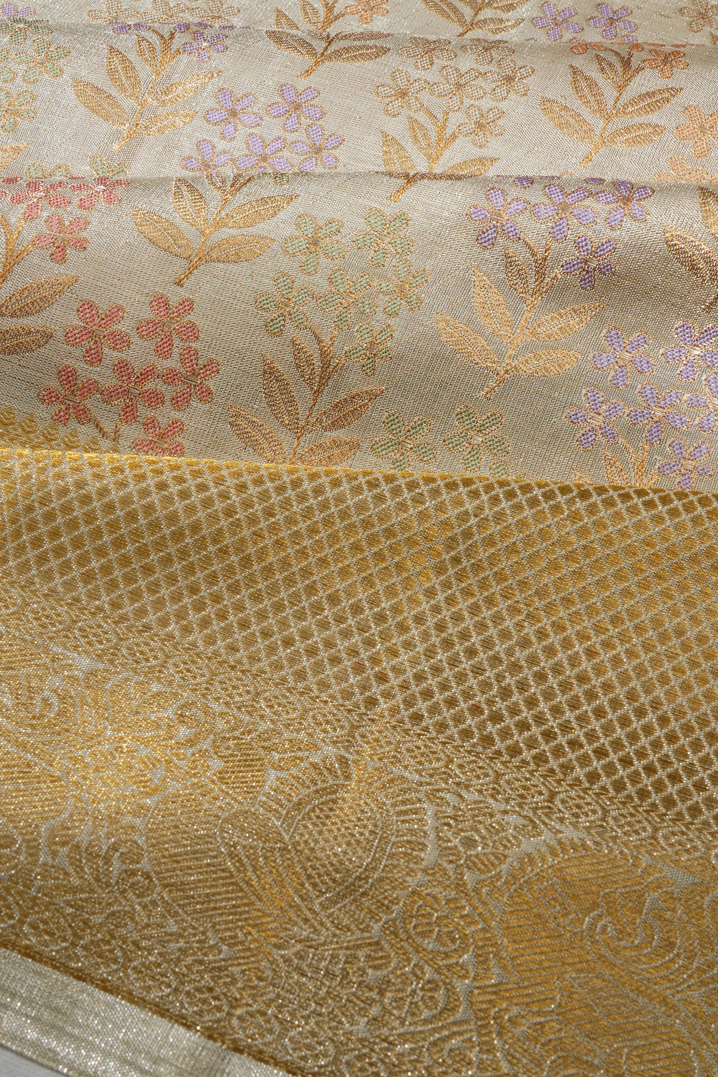 Kanchipuram Silk Tissue Brocade Silver Saree