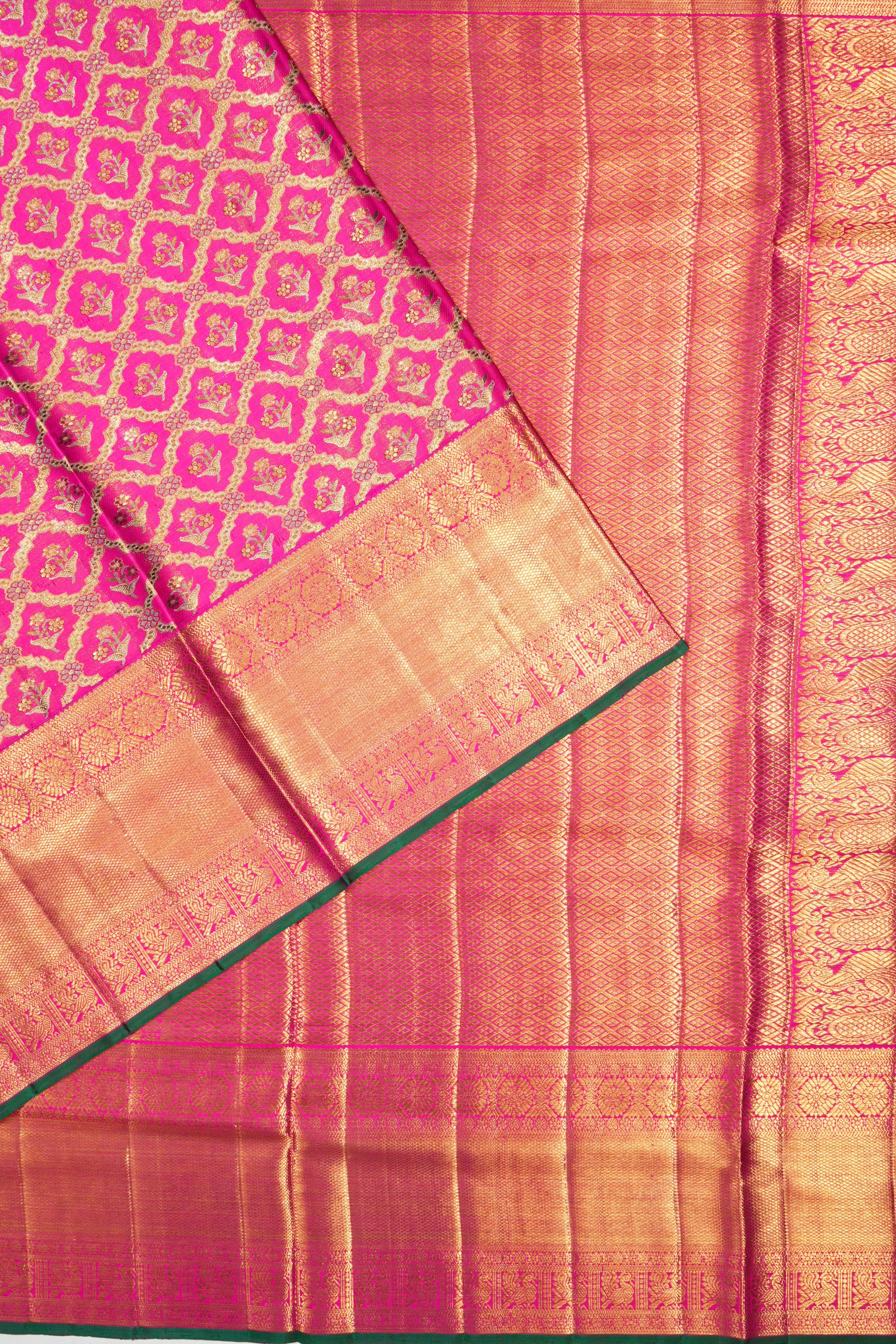 Kanchipuram Silk Jaal And Butta Rani Pink Saree
