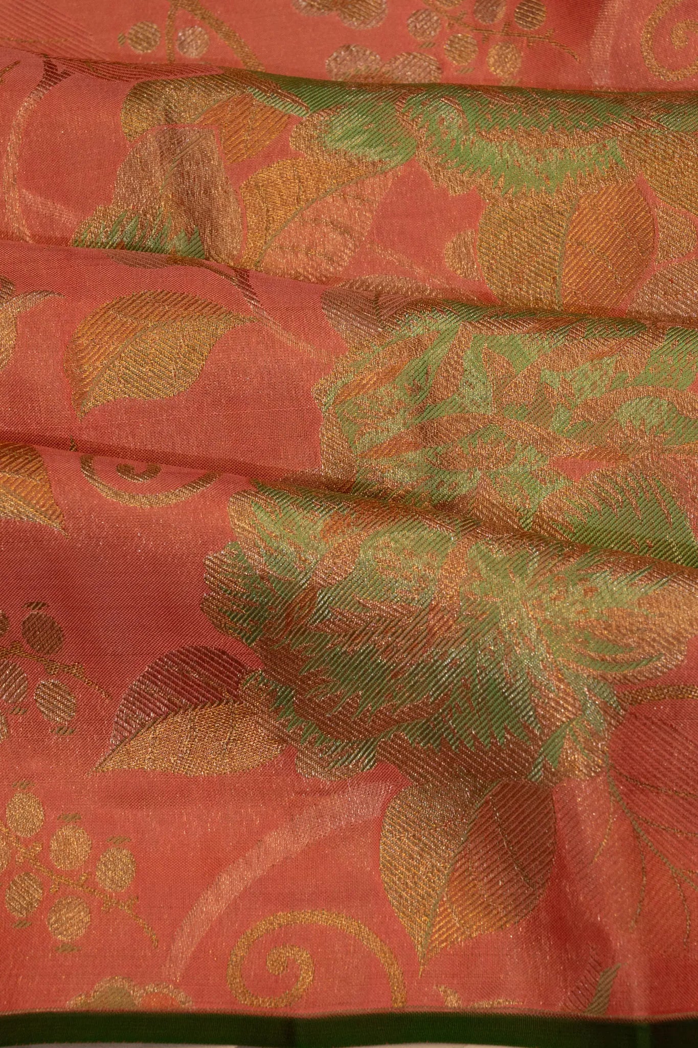 Kanchipuram Silk Tissue Jaal Peach Saree