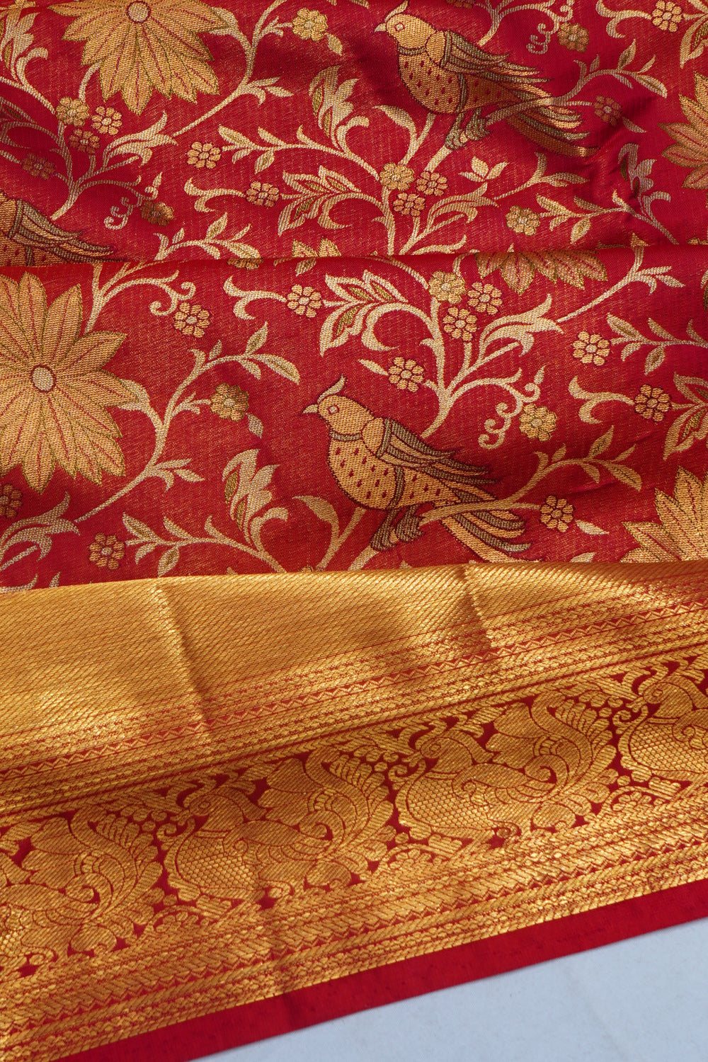 Kanchipuram Silk Tissue Brocade Red Saree