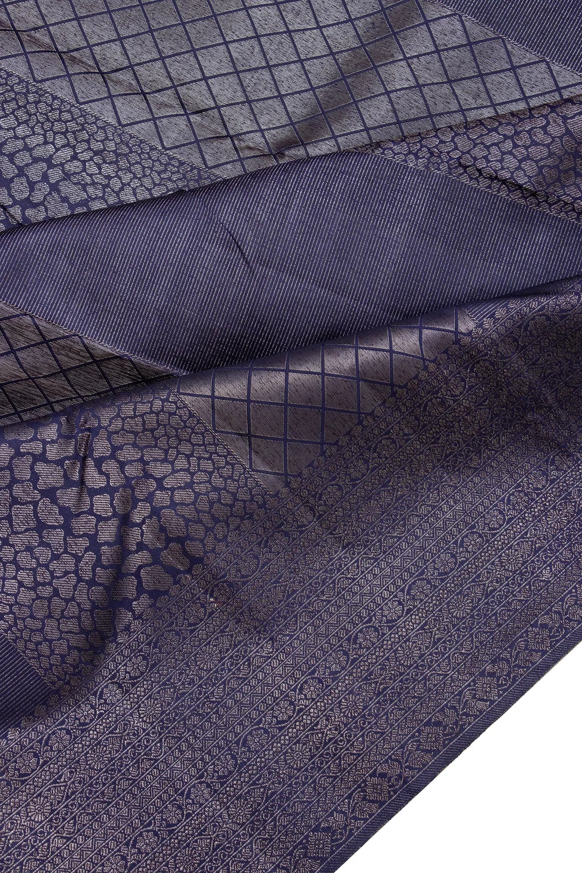 Antique Zari Kanchipuram Silk Geometrical Brocade Dark Blue Saree