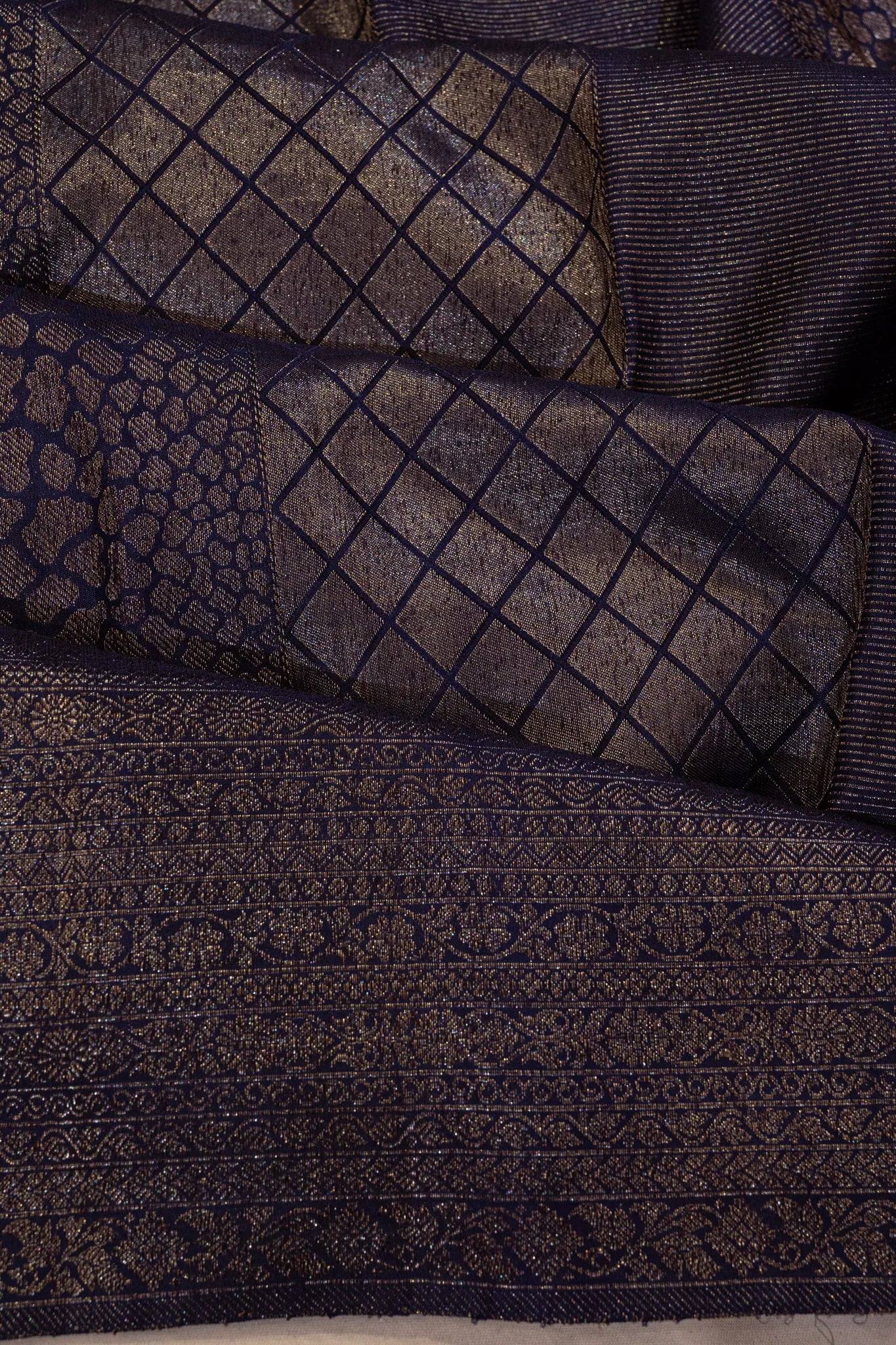 Kanchipuram Silk Brocade Dark Blue Saree