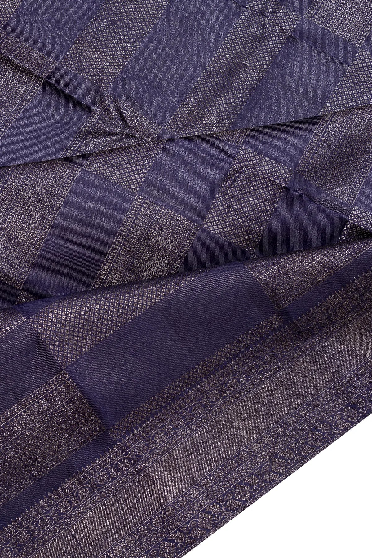 Antique Zari Kanchipuram Silk Brocade Dark Blue Saree